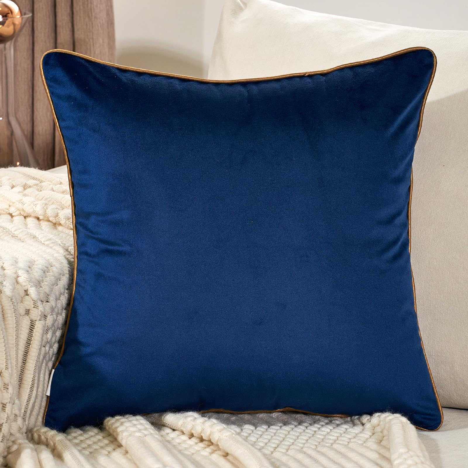クッションカバー Cushion Cover navy line Aeckself Navy Blue Velvet Pillow Cover 20 x 20 Inch, Luxury Modern