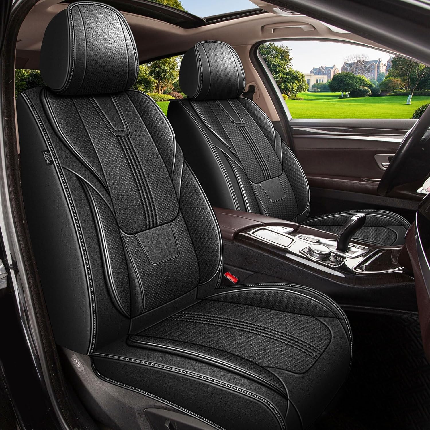 AOMSAZTO Seat Covers for Nissan Pathfinder 2011-2024: Faux Leather 5PCS Car Seat Cover Soft Comfortable Durable Breathable Waterproof, Only Fit for First Two Rows (5 Seats, Black) Black Full Set Seat Covers