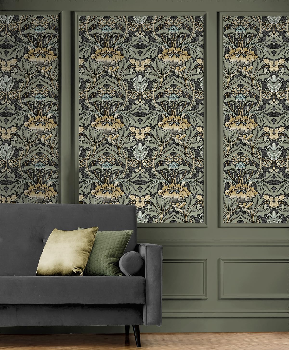 NextWall Acanthus Floral Peel and Stick Wallpaper (Charocal & Goldenrod)