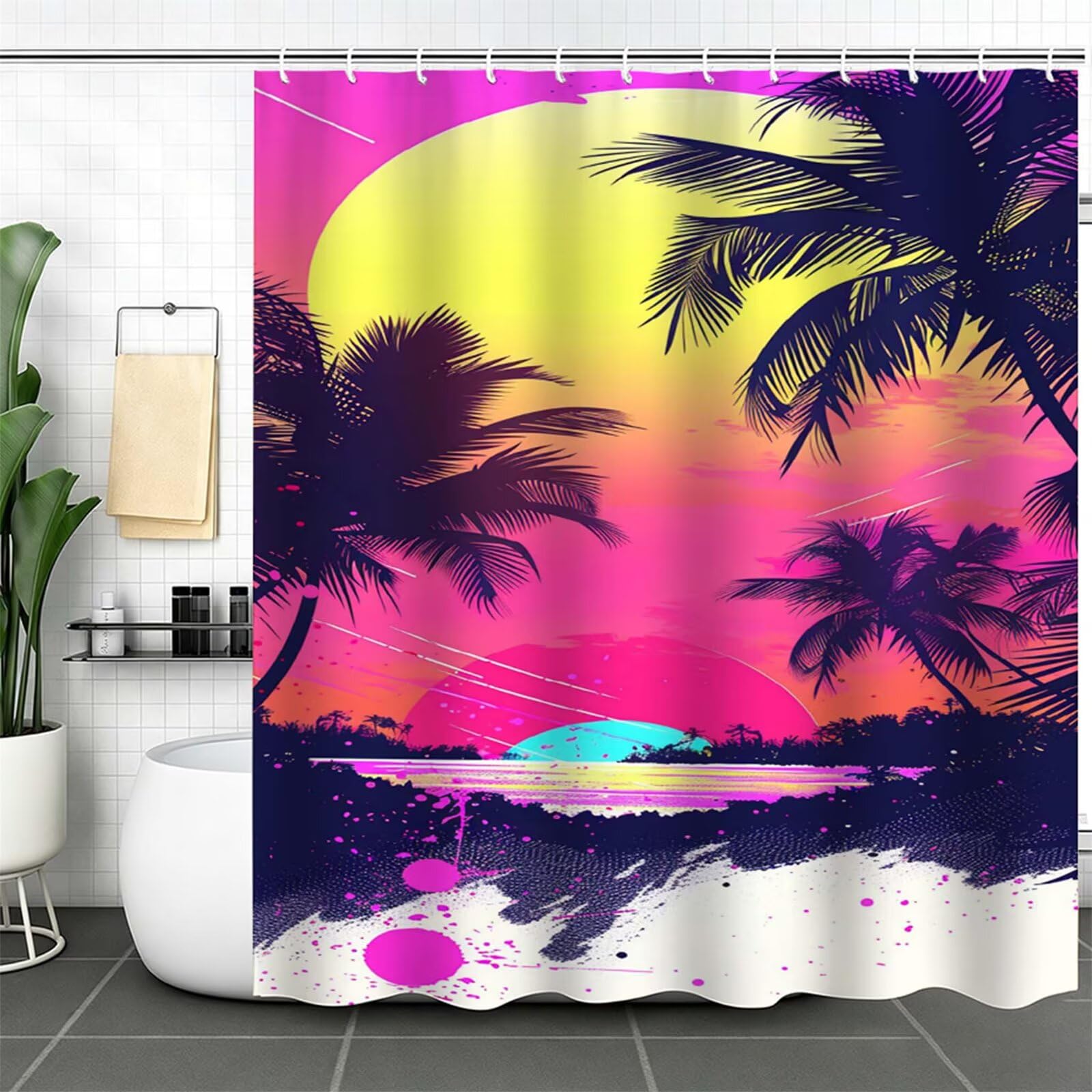 Rosa Duschvorhang 160x200cm, Duschvorhänge Baum, Bedruckt mit Kunststoffhaken, Badezimmerdekor Vorhang, Wasserdicht Shower Curtains, für Badezimmer, Badewanne, Schlafsaal, Hotel Dekorieren J-747