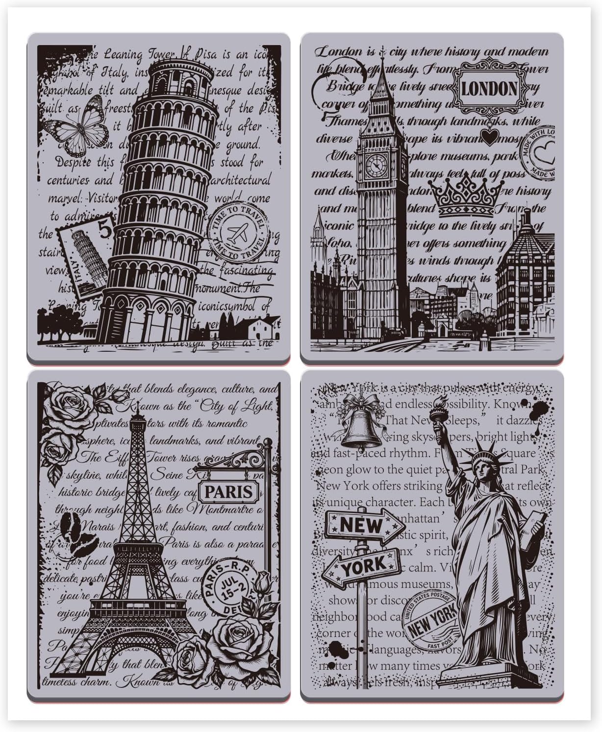 GLOBLELAND Vintage Famous Architectural Background Cling Rubber Stamps 8.7x7 inch Retro Statue EVA Cling Mount Stamp Famous Buildings Rubber Stamps Set for Card Making Photo Album DIY Scrapbooking