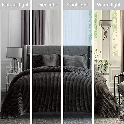 Miniatura 3 de SHALALA - Edredón de terciopelo tamaño King, juego de ropa de cama a rayas verticales, edredón de terciopelo ligero, lujosa y acogedora con