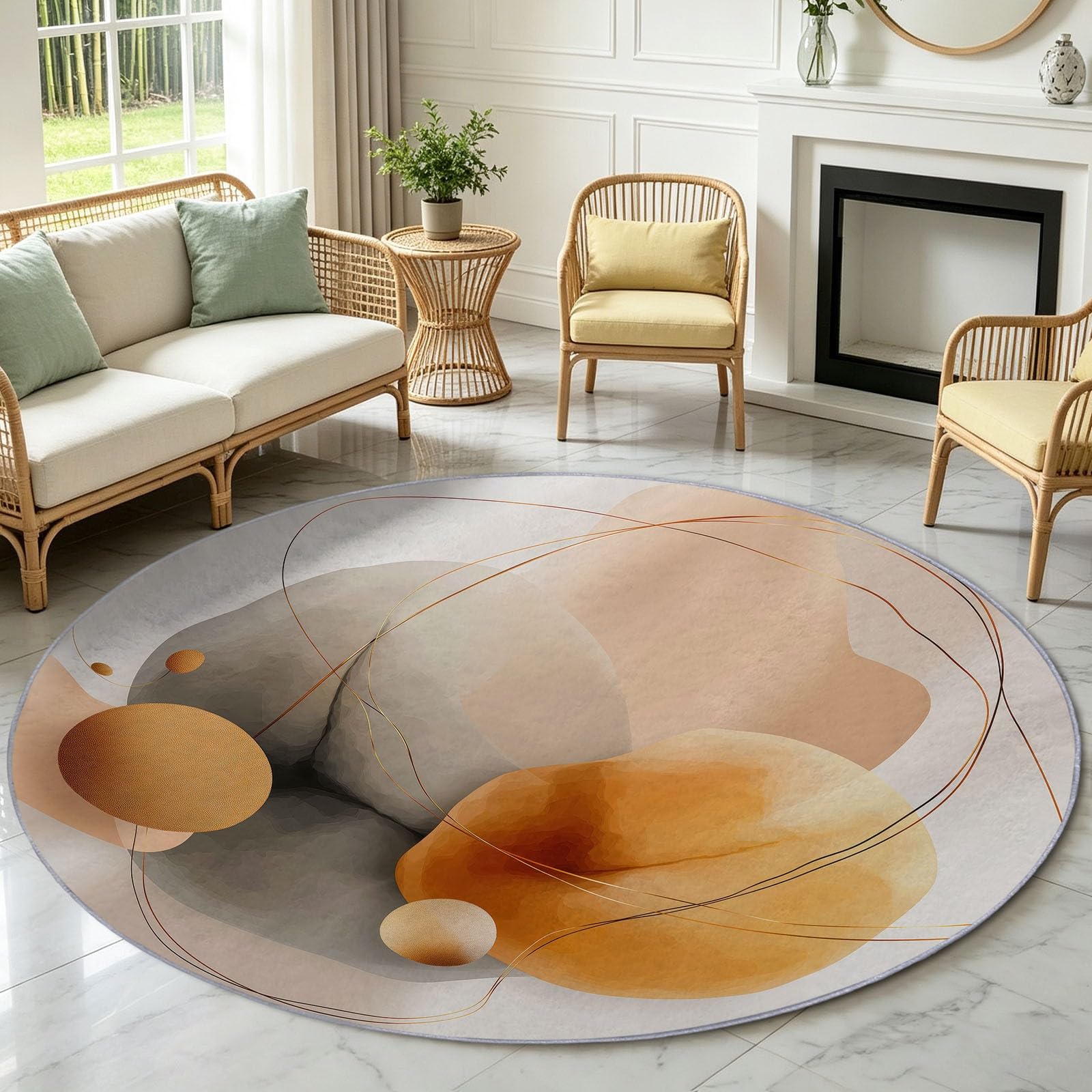 Générique Tapis Enfant Rond Chambre d'enfant Filles Garçons, Abstrait Moderne Tapis Rond Lavable & Antidérapant pour Salon Chambre Cuisine Salle à Manger Chambre (100 cm, Blocs Couleur Lignes)