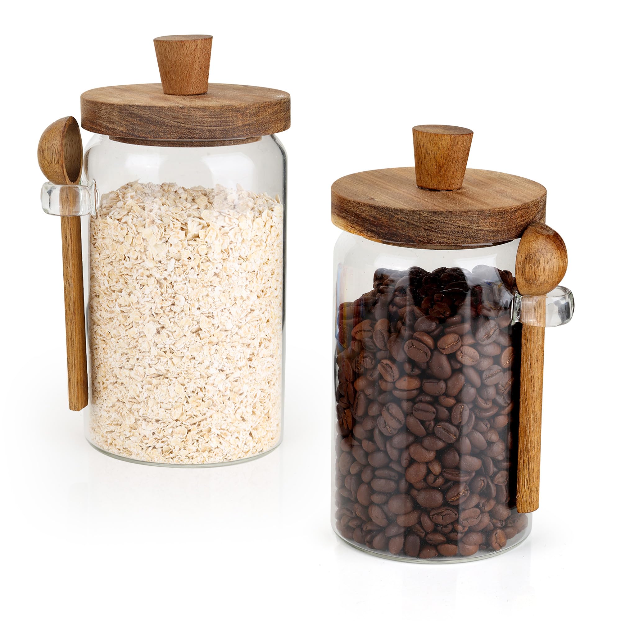Aramanara 2 Pcs 750 ml Glass Kitchen Storage Jar with Spoon, Clear Cylinder Coffee Canister with Lid, Glass Airtight Food Storage Containers for Coffee Bean Tea Spices Sugar Grain