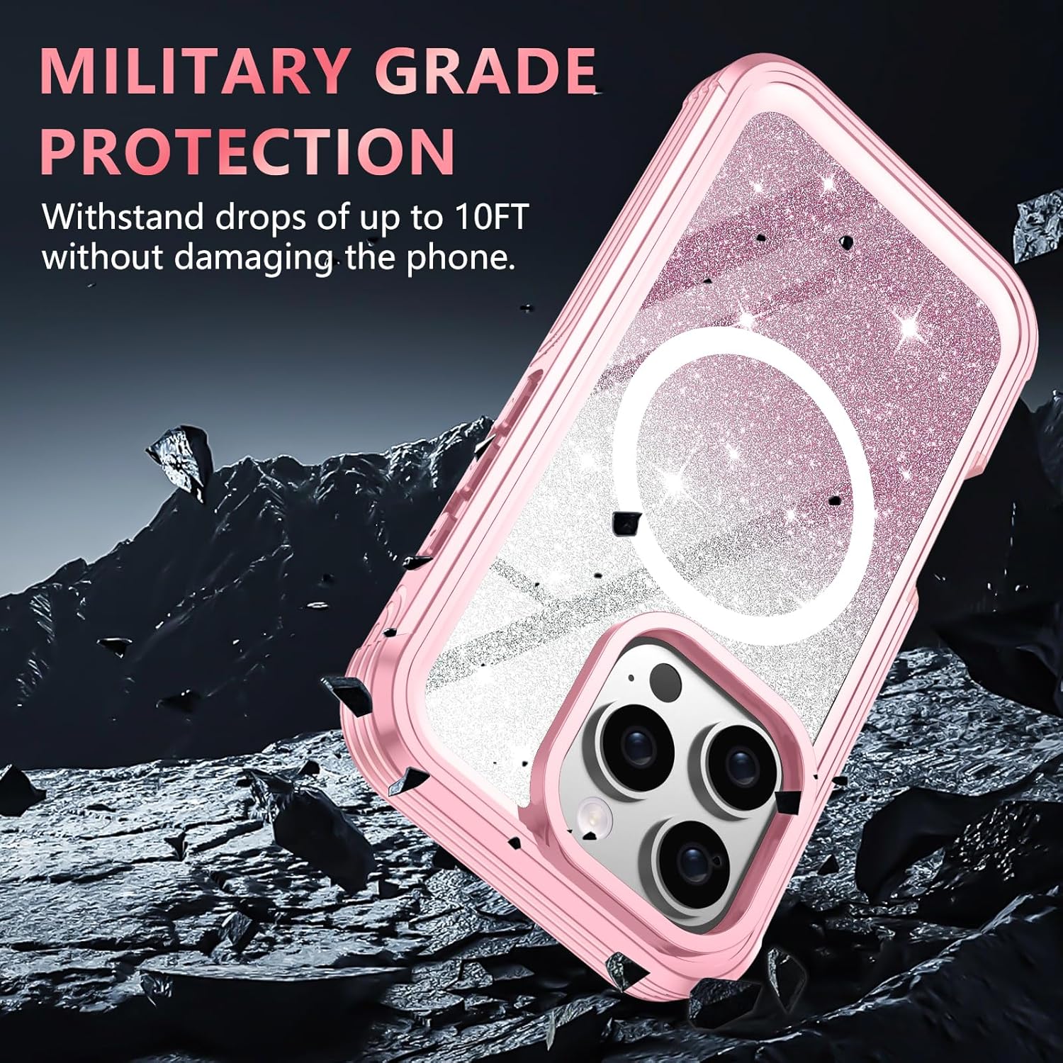 Hekodonk for iPhone 16 Pro Case,Compatible with Magsafe[Built-in 9H Tempered Glass Screen Protector & Camera Lens Protector] Full Body Shockproof Protective Women Girl Bling Case,Pink Glitter - Image 5