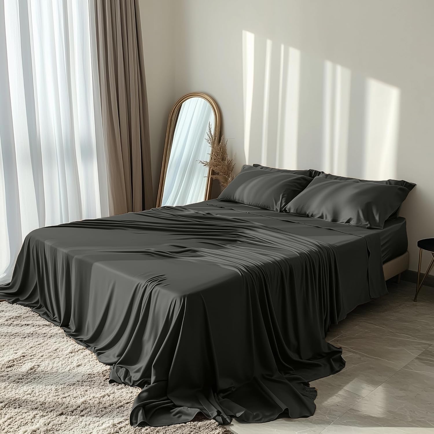 Cotton Bedsheet Queen Size Bed Set | Soft, Breathable Queen Sheets with Thread Count | Elegant Gray Sheet Cotton for Comfort (Gray)