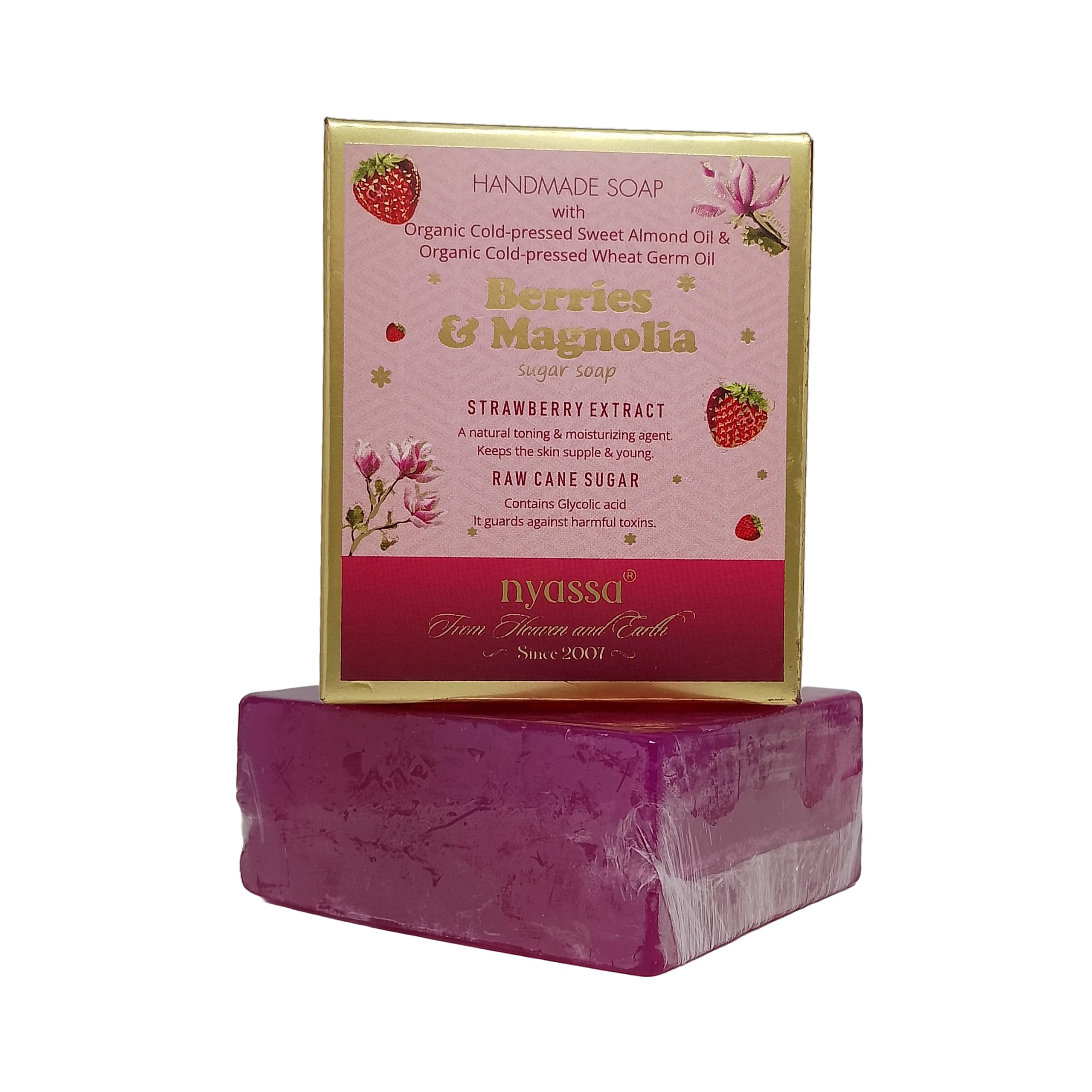 Nyassa Berries & Magnolia Natural Handmade Bathing Soap | Strawberry Extract and Raw Cane Sugar | All Skin Type 150gm