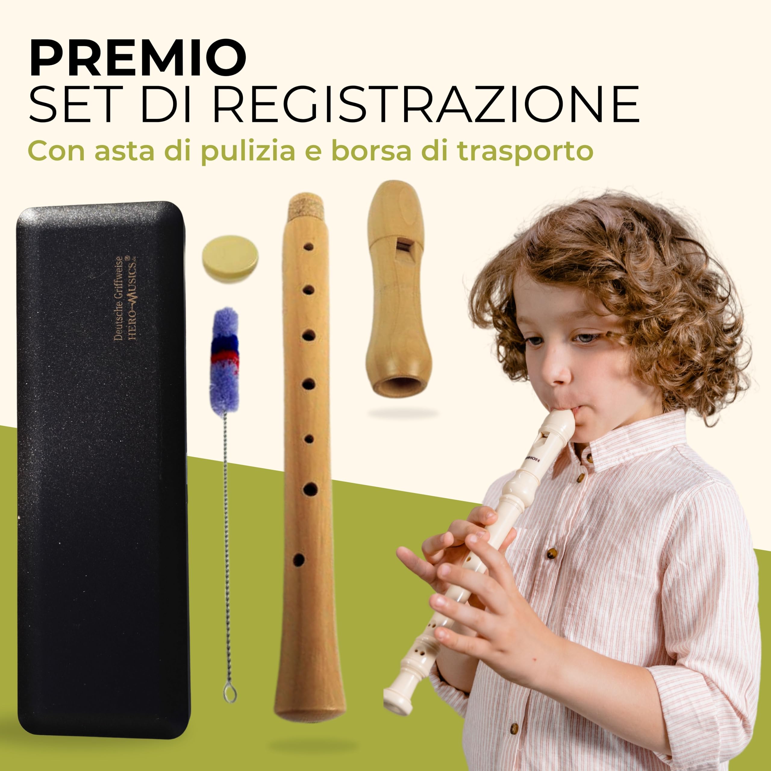 Flauto dolce in acero con diteggiatura tedesca in custodia