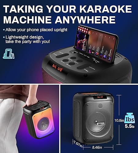 Miniatura 7 de Máquina de karaoke para adultos con 2 micrófonos inalámbricos UHF, altavoz portátil Bluetooth de 120 W con luces de fiesta, efectos de eco, sonido