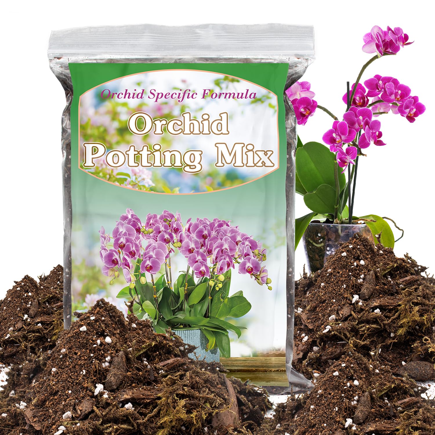 Orchid Potting Mix for Repotting, Mixture of Moss Pine Bark Coco Peat and Perlite, Orchid Bark Potting Mix, Orchid Repotting Kit, Suitable for Plant Root Expansion and Good Drainage - 4QT