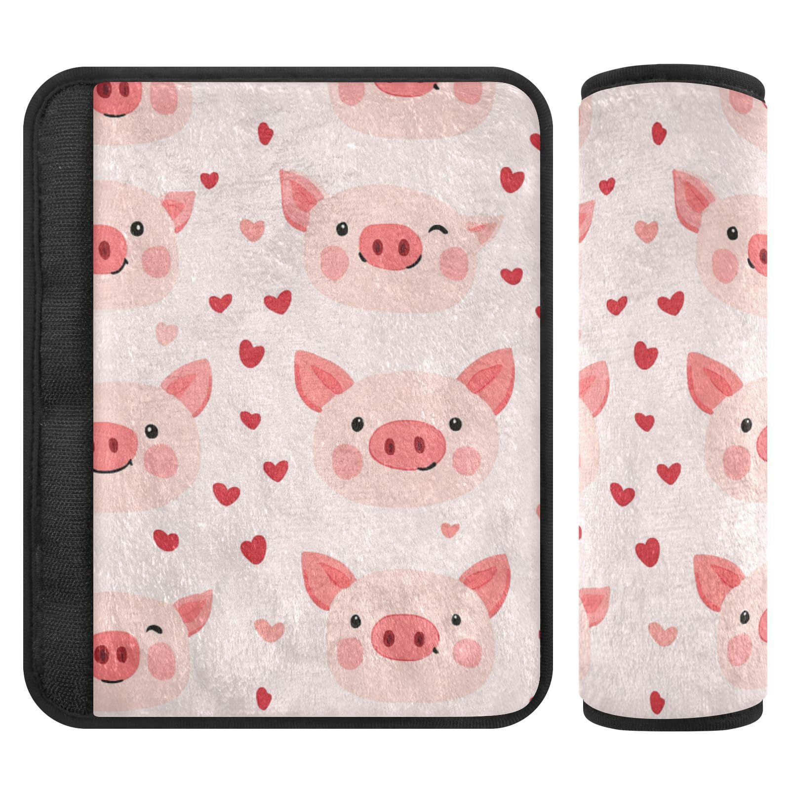 Seat Belt Covers 2 Pack Cute Pig Face Car Seat Strap Covers Super Soft Pink Hearts Car Seat Neck Cover for Boys Girls Adults Babies S
