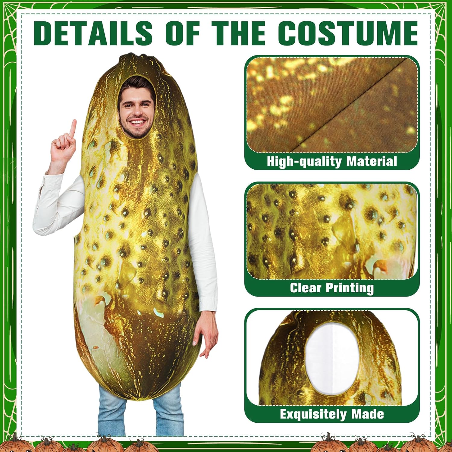 Mepase Halloween Pickle Costume Adult Unisex Funny Food Costume for Men Women Fruit Jumpsuit for Cosplay Party - Image 3