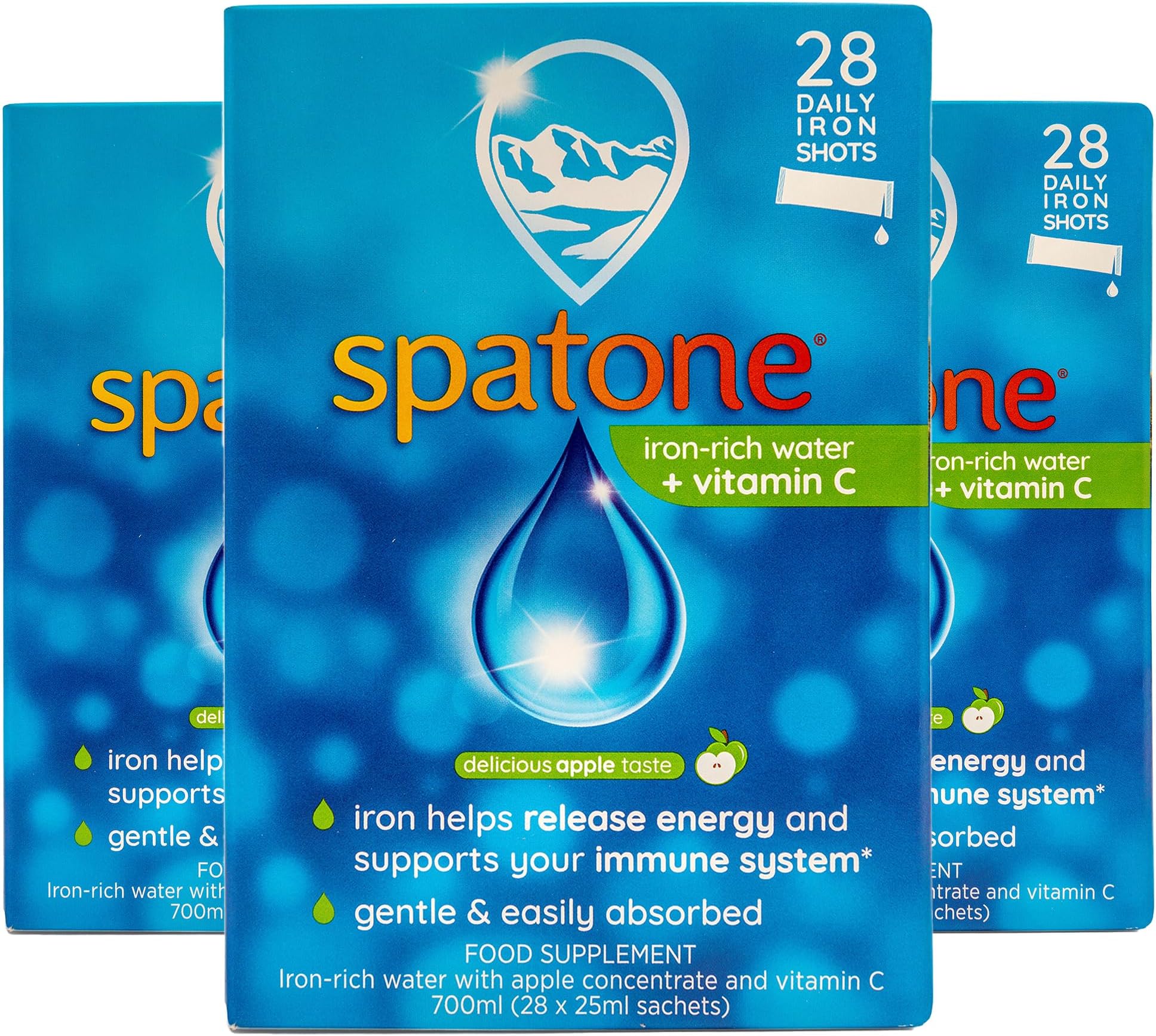 Spatone Natural Iron Supplement + Vitamin C (84 Sachets), Daily Convenient Liquid Iron Sachets, Nothing Artificial, Better Absorption Than Tablets, Less Side Effects, Apple Flavour