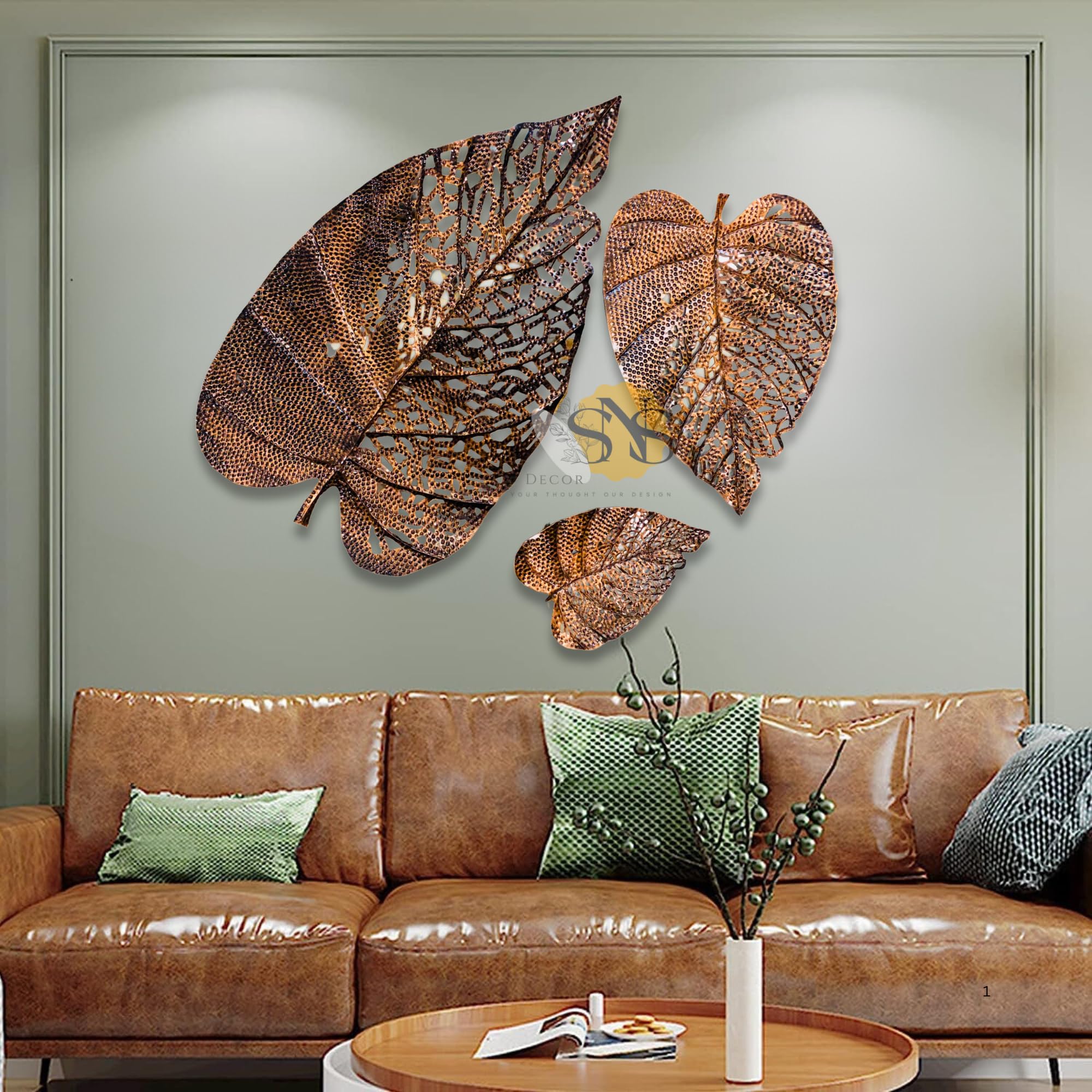 SNS DECOR Metal Leaf Wall Art - Set of 3 -3
