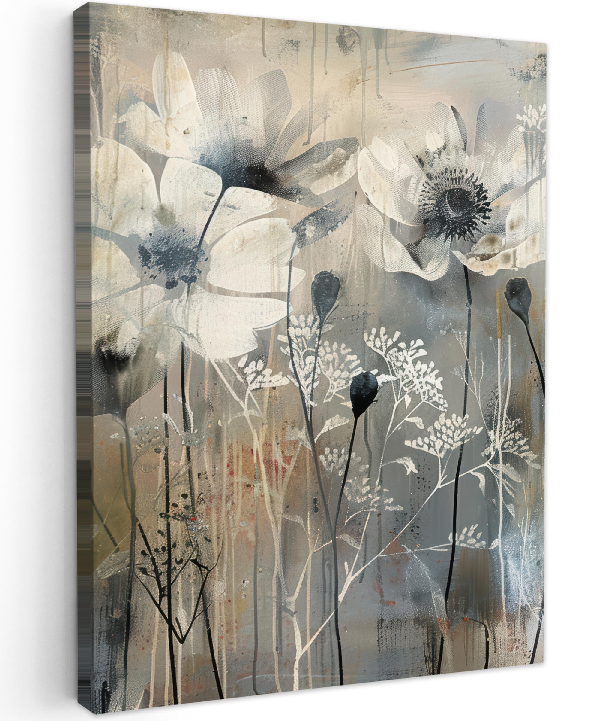MuchoWow© Canvas Wall Art Work 24"x31" / 60x80 cm Room Decor Painting Wallfillers Picture Decoration Prints Flowers - Plants - Gray - Abstract
