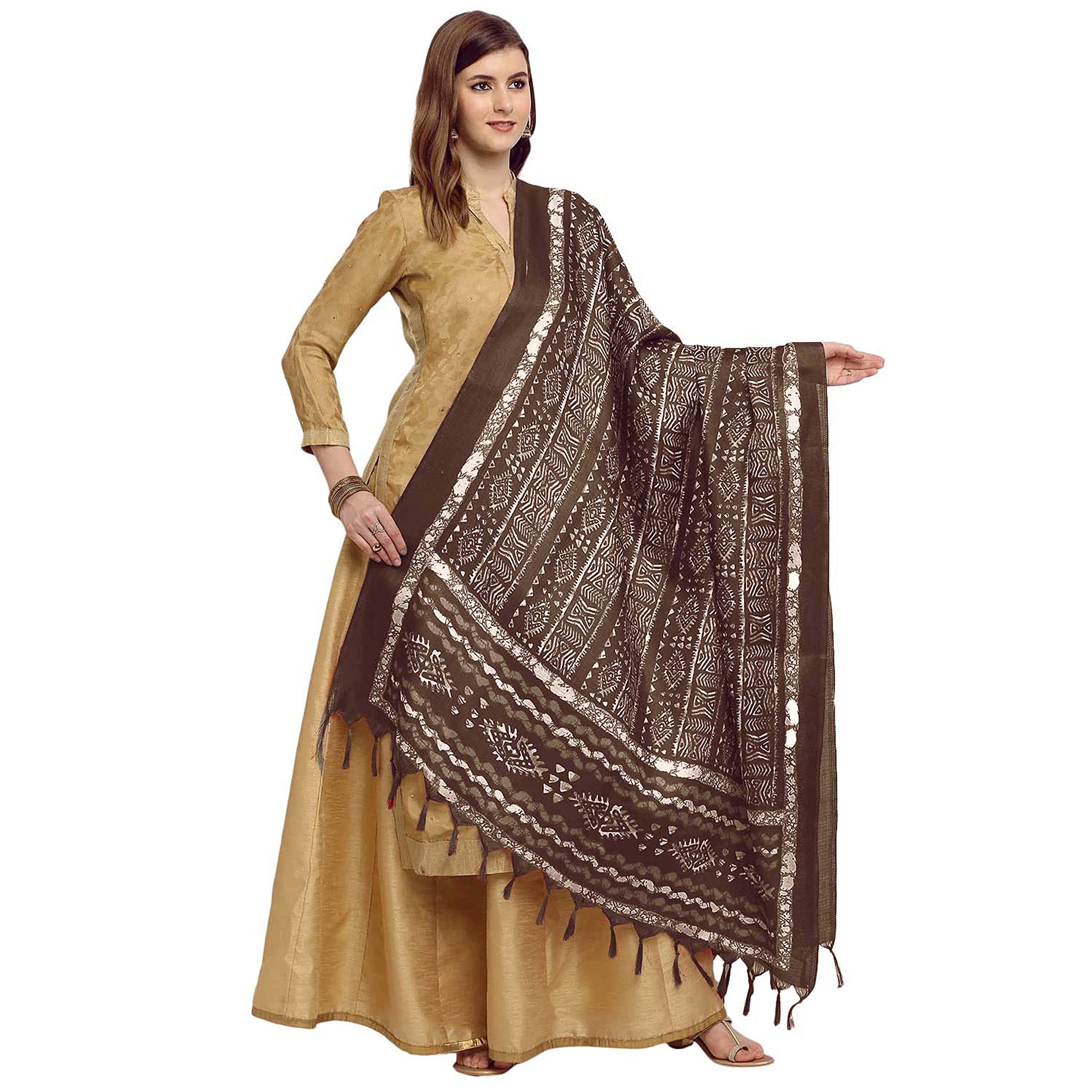 KEMZA Women's Block Printed Cotton Silk Dupatta
