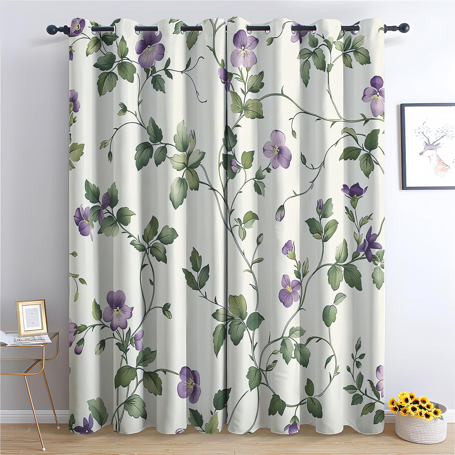 Wild Flower Curtains for Bedroom Living Room, Wildflower Blackout Curtains & Home Decor, Drapes 84 Inch Length 2 Panels Set, Botanical Window Treatments, Grommet Curtains