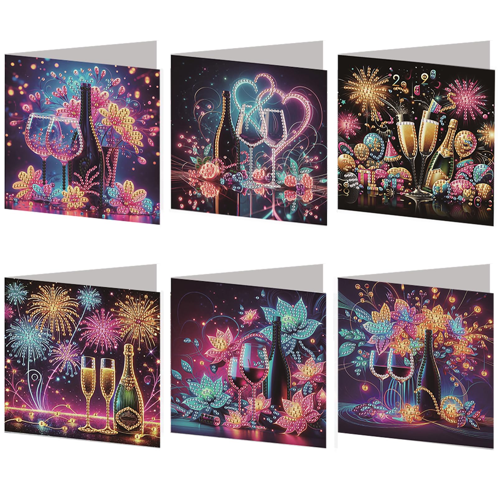 6pcs DIY Diamond Painting Greeting Card Set Rhinestone Diamond Art Mosaic Postcards for Xmas Birthdays Thanksgiving & Special Occasion