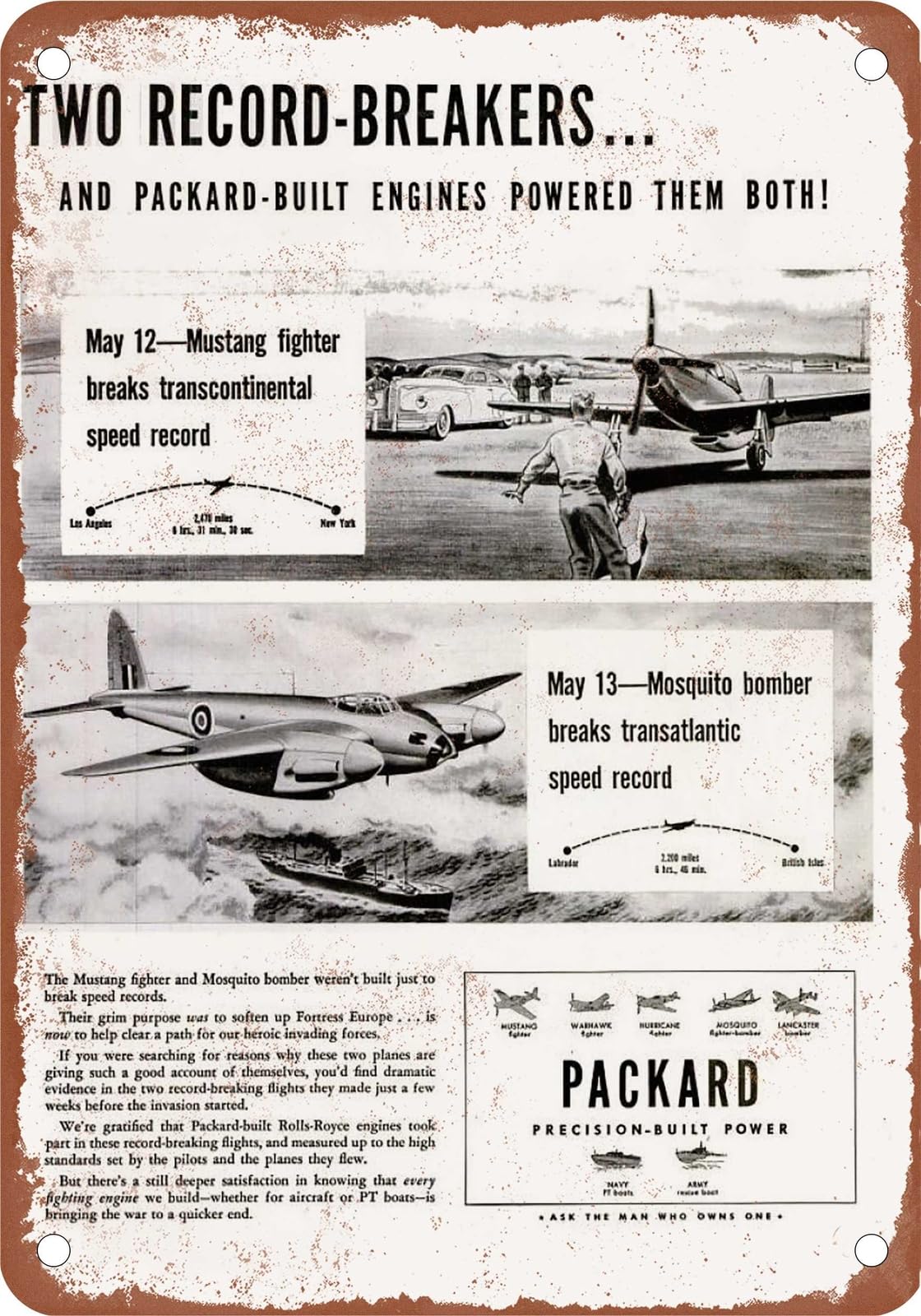 METAL SIGN - 1942-45 Packard Vintage Ad 09 - Old Retro Rusty Look home decor