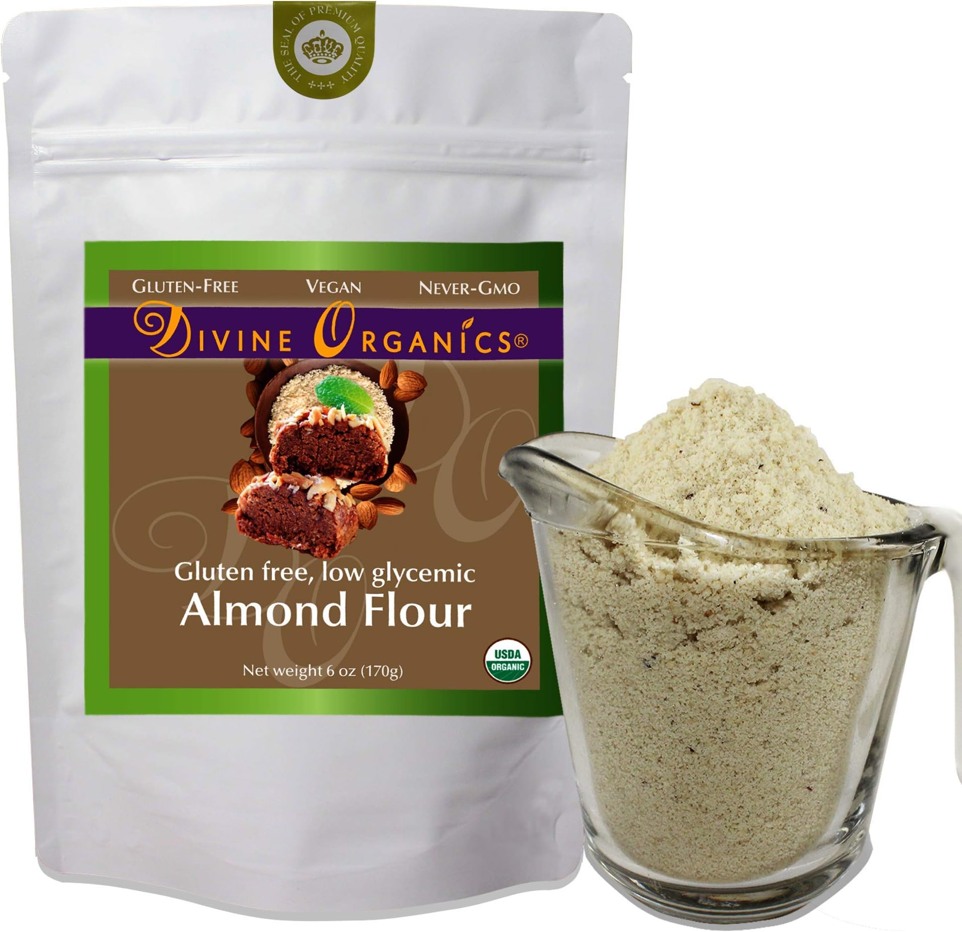 6 oz Organic Almond Flour Powdered Gluten Free Low Glycemic Non-GMO by Divine Organics