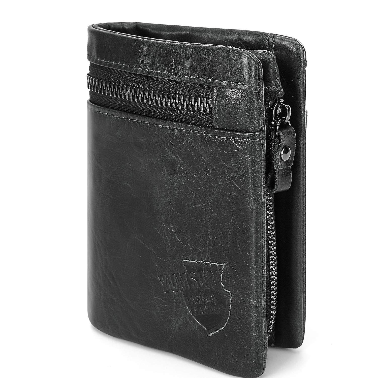 Mens Leather Wallet, YumSur Genuine Leather Wallet, RFID Blocking Men's Wallets Credit Card Holder Coin Pocket Purse External Card Bag, Tri-Fold Wallet for for Valentine's Day, Father's Day