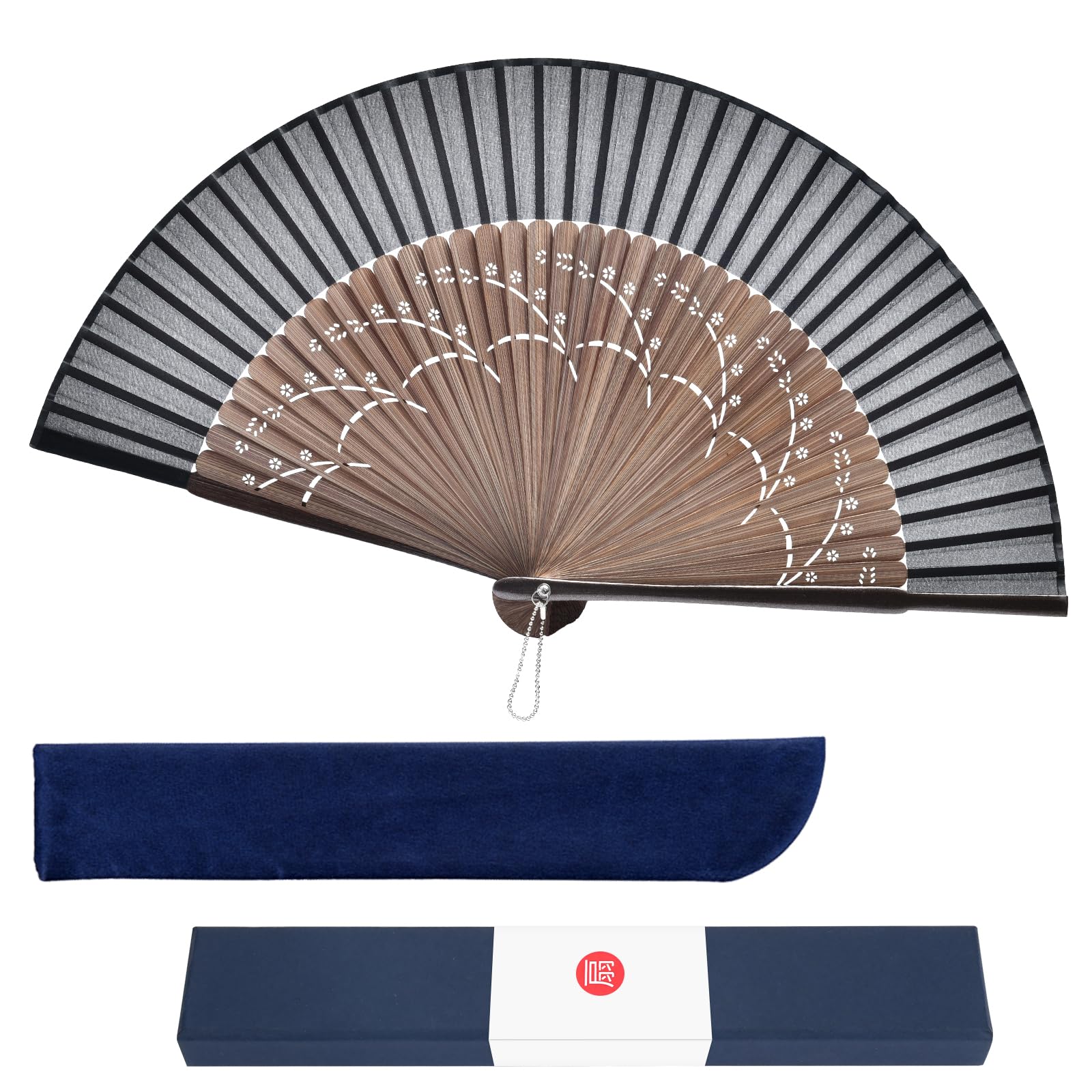 Dockii Fan, Men's, Durable, Made in Japan, Lightweight, Popular, Men's Bamboo, Luxury Silk Fan, Stylish, Ladies, Gift Box Included, Bag, Large Fan, Summer Festivals, Kabuki Accessories, Gift : Clothin