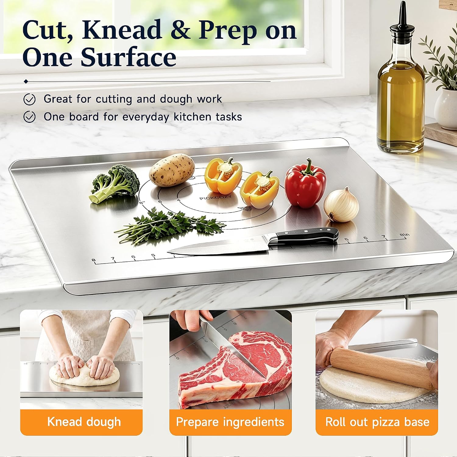Stainless Steel Cutting Board with Lip, Metal Cutting Board, 20 x 15 In