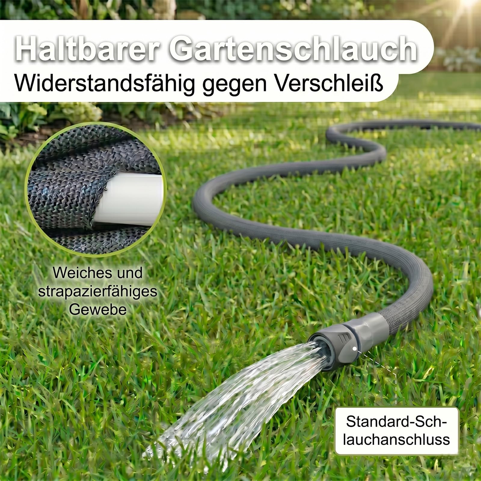 Gartenschlauch Flexibler 7,5 m Wasserschlauch, knickfreier Textilschlauch mit TPE-Kern, leicht wetterfest druckfest bis 35 Bar für Gartenbewässerung Rasenpflege und Autowäsche