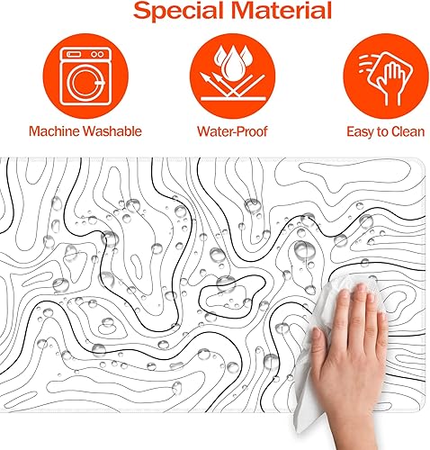 Miniatura 4 de Topographic - Alfombrilla de mouse blanca extendida grande, alfombrilla de escritorio para juegos, alfombrilla de mouse XL, alfombrilla de mouse