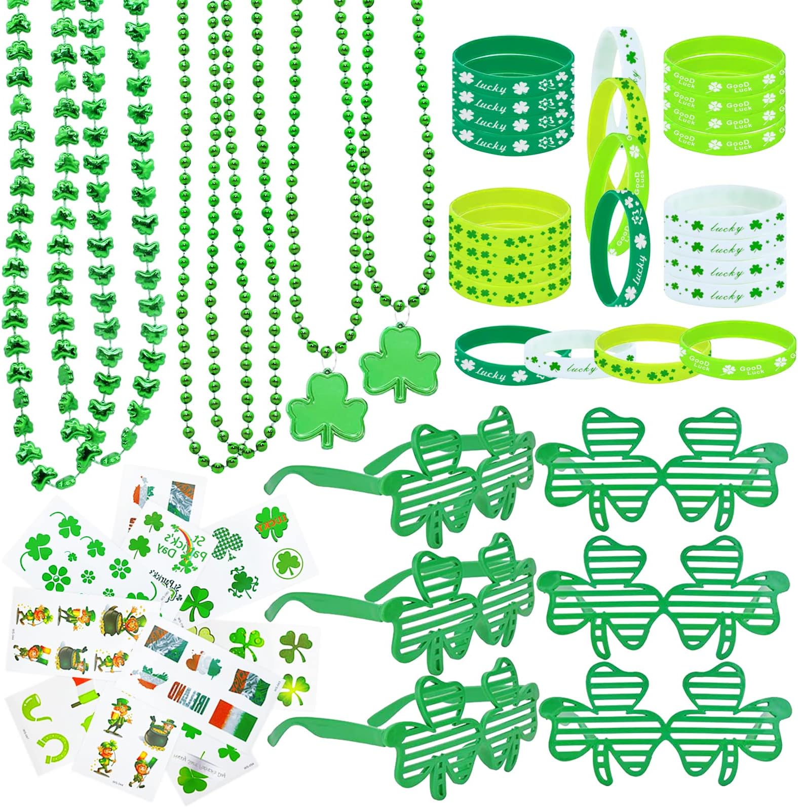 96Pcs St. Patricks Day Party Favors Set Shamrock Glasses Necklaces Bracelets ...