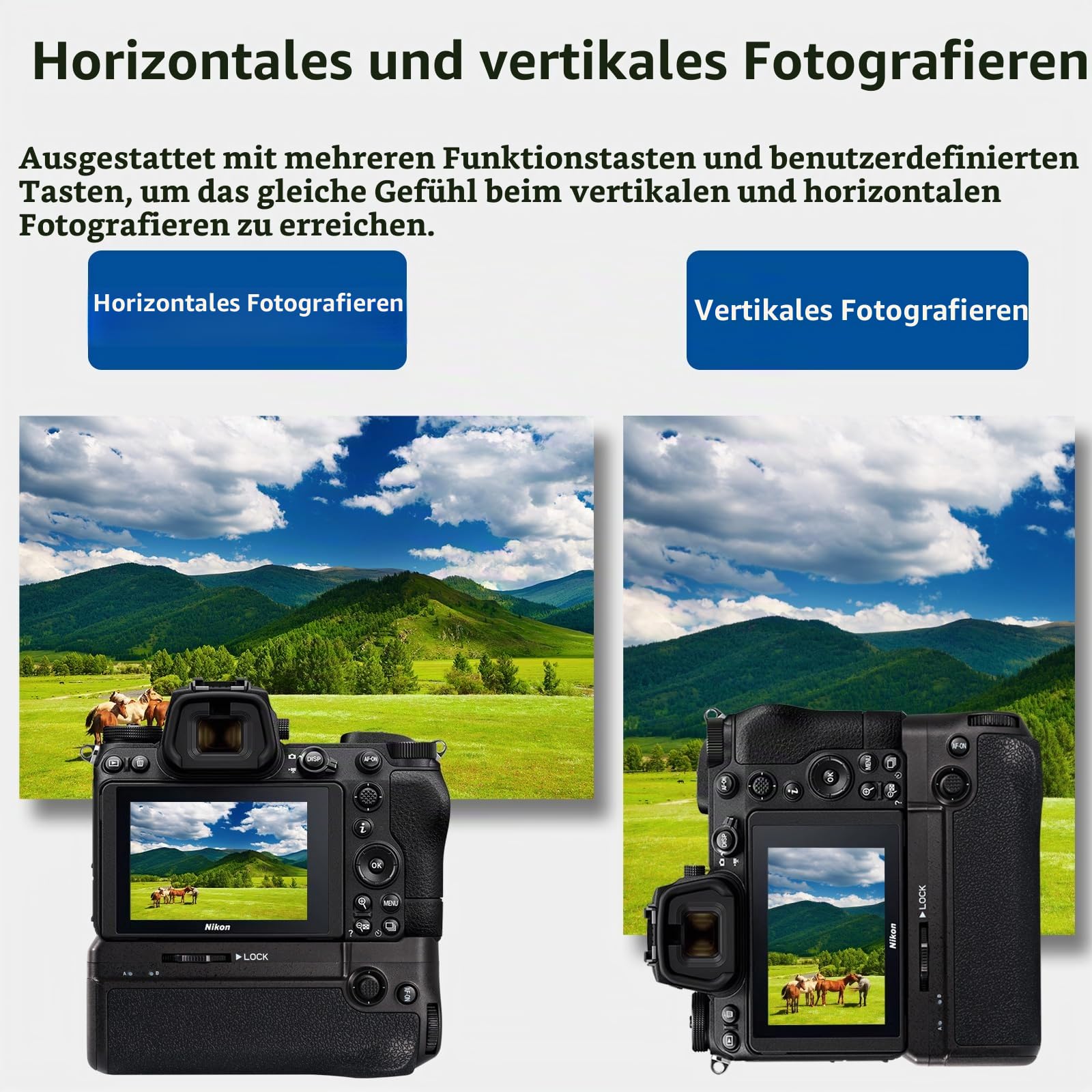 Batteriegriff für Nikon Z6II und Z7II Kameras (ähnlich MB-N11), Synchronisation Aller Funktionen, hält 2 EN-EL15C wiederaufladbare Lithium-Ionen-Batterien, geeignet für die vertikale Aufnahme.