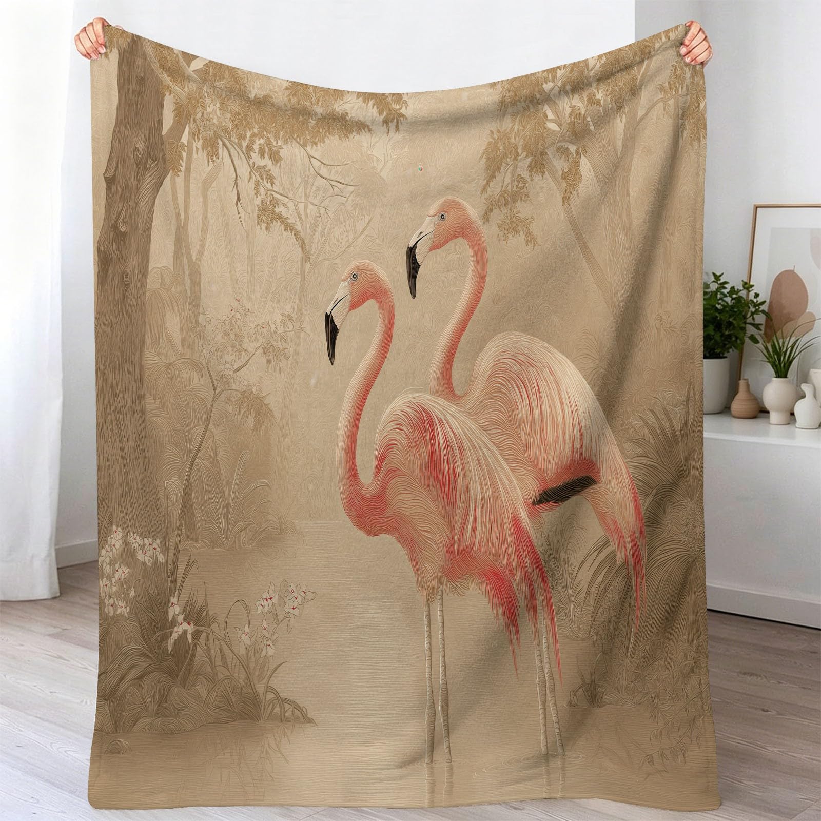 Przytulny koc do przytulania, 180 x 220 cm, skandynawski styl, nadaje się dla chłopców i dziewczynek, miękki koc nadaje się do prania, tropikalne zwierzęta, różowy flaming, koc do mieszkania, na sofę
