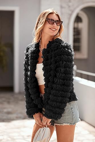 Miniatura 7 de PRETTYGARDEN Abrigos de invierno para mujer 2024, de piel sintética, de manga larga, forro polar, ligero, para otoño, chaqueta recortada