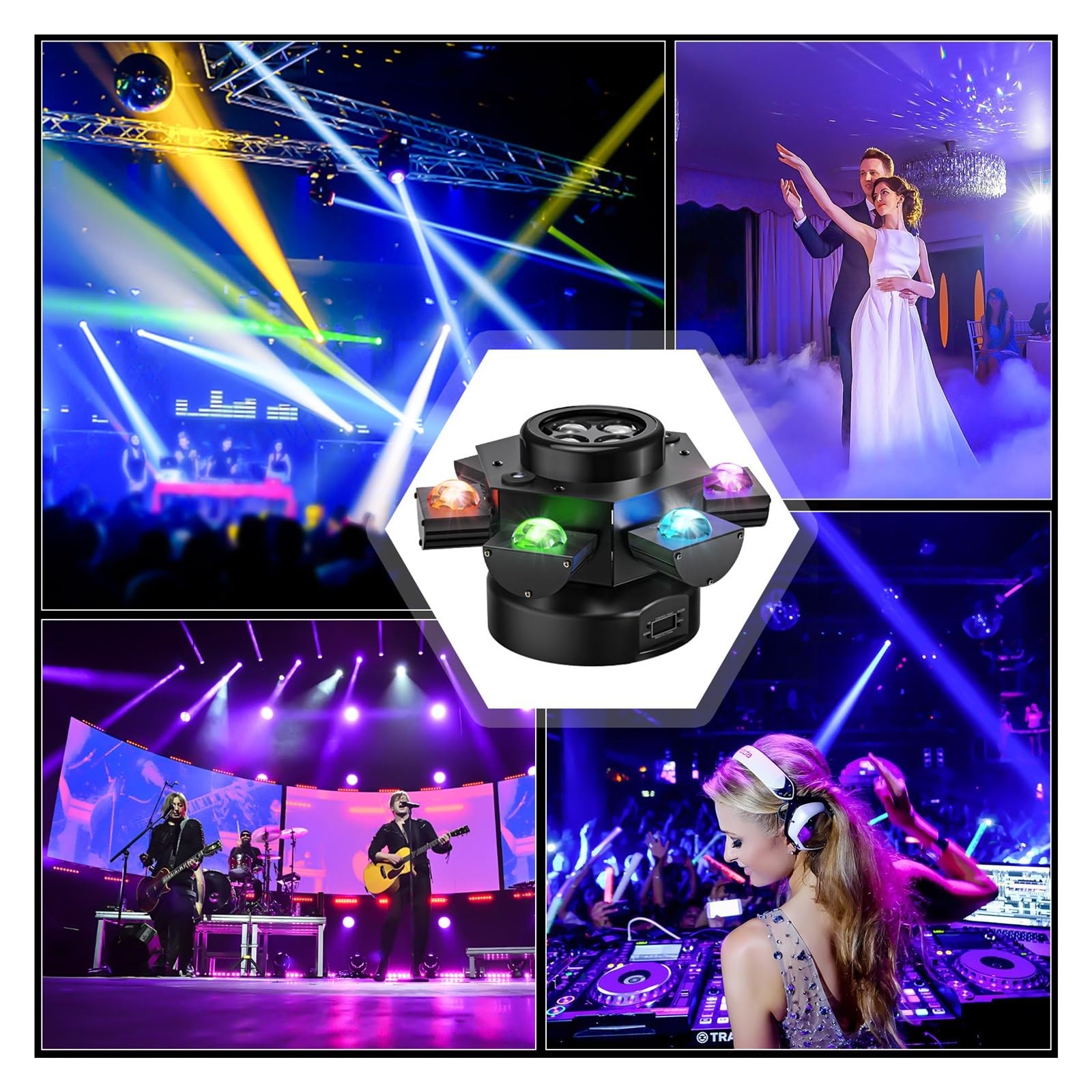 EDEDE Strobo Discoteca, DJ Lights 6 Arm Bee Eyes LED Beam Moving Head Light con Effetti RG Stage Lighting for Disco Music Dance Party per Feste da Ballo DJ di Compleanno Karaoke