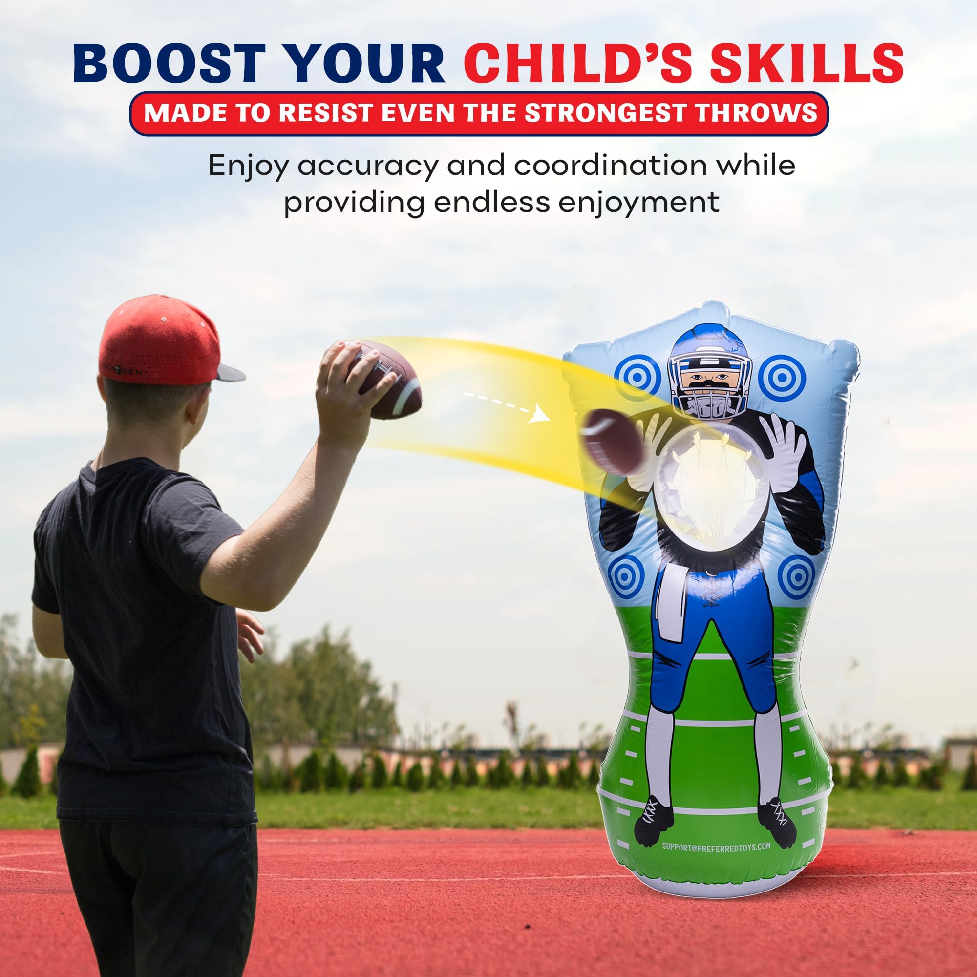 Inflatable Football Target - Double-Sided Toss Training Game with Mini Footballs - Fun Kids Throwing Football Games for Indoors, Outdoors, Birthdays, Camping, Beach - 65 Inch