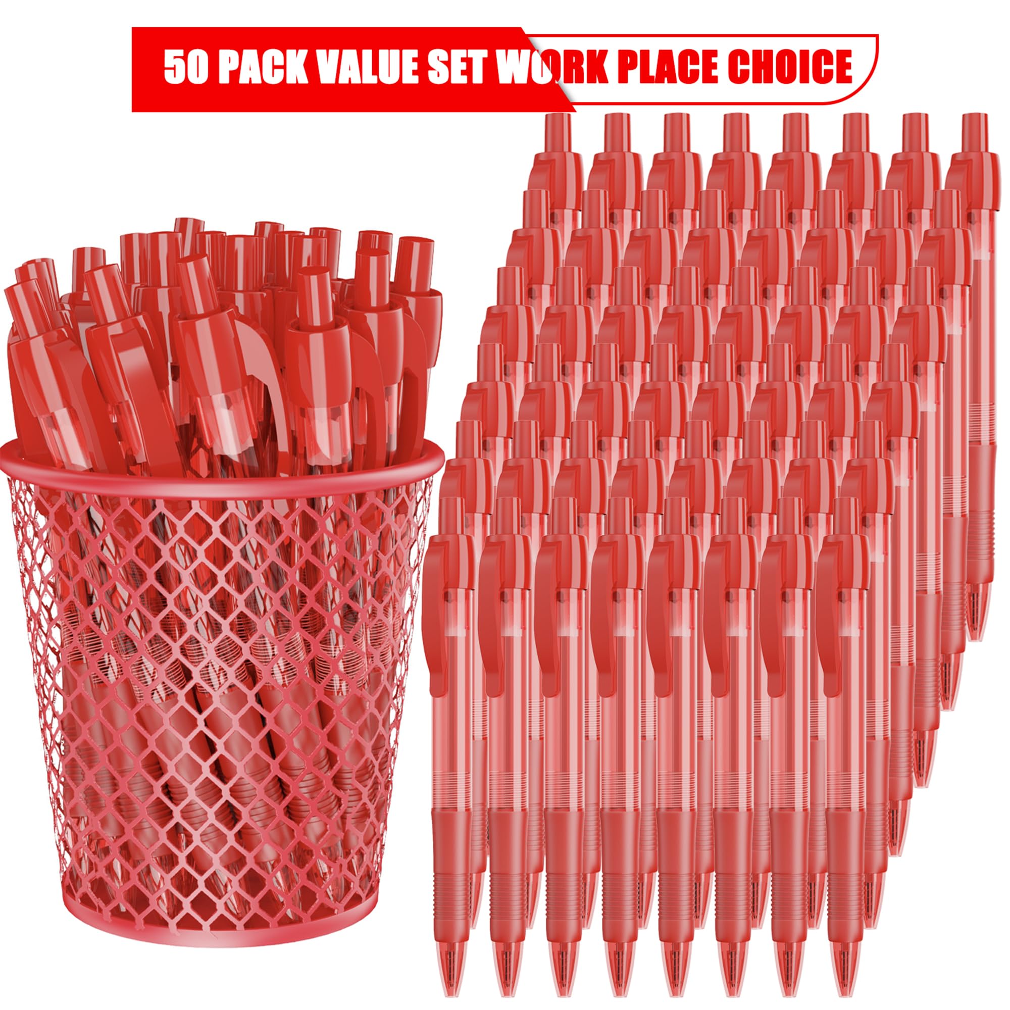 deegtran Pens Bulk 50 Pack No Bleed Red Ink Click Pens with Soft Grip Wholesale Retractable Ballpoint Pens — view 2