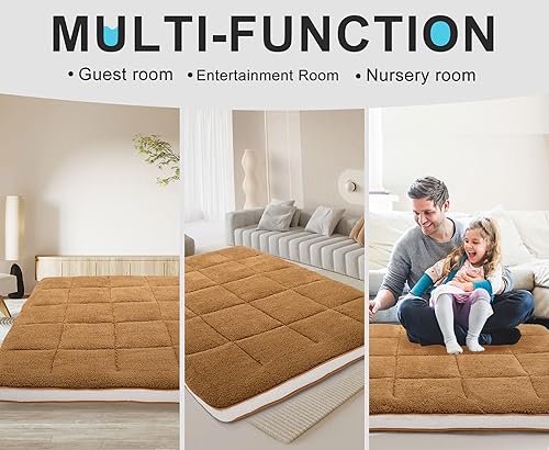 Miniatura 7 de ABORON Colchón japonés para suelo, colchón de futón de tamaño individualmatrimonial, tapete de tatami de 4 pulgadas de grosor, colchón plegable