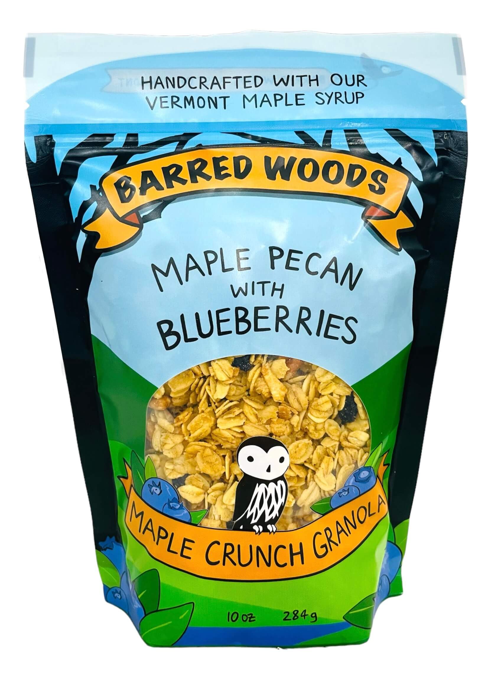 Barred Woods Maple Crunch Granola - Maple Pecan with Blueberries - Sweetened With Only Our Own Vermont Organic Maple Syrup and Maple Sugar - 10oz Bag (Case of 3 Bags)