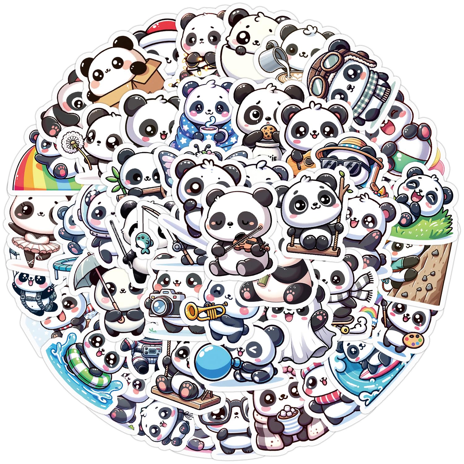 50Pcs Panda Stickers for Car,Helmet,Water Bottle,Skateboard,Bike,Luggage,Scrapbook,Computer,Bike