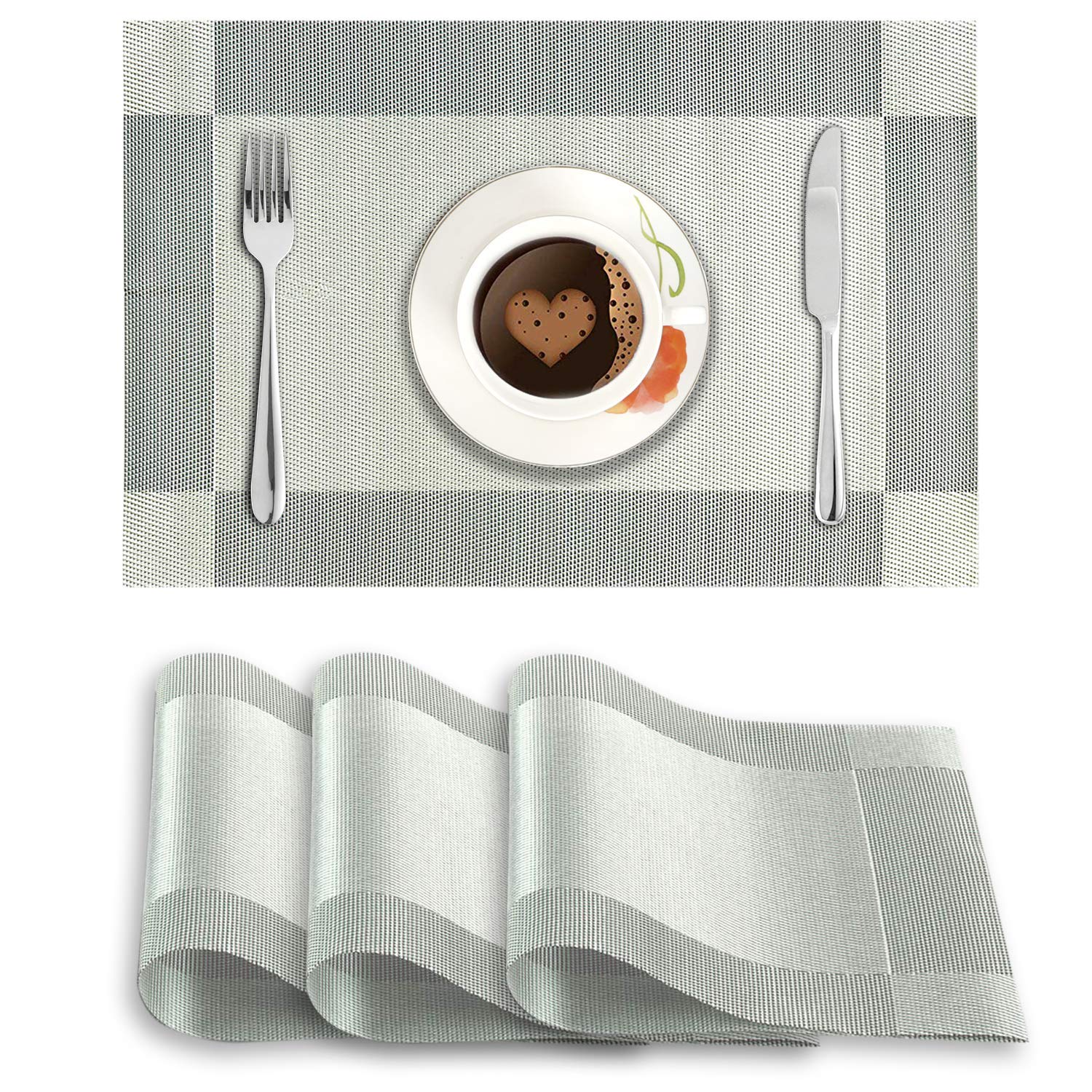 MONKDECOR Elegant Plain PVC Dining Table Placemats (Size- 12x18 Inches) Set of 4 Pcs- Silver
