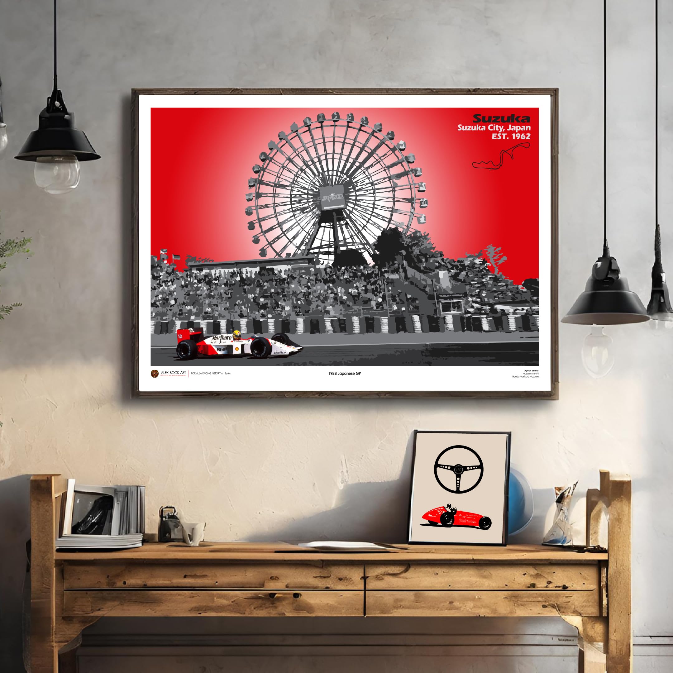 Ayrton Senna Racing Poster | Formula Suzuka Circuit Wall Art | Japanese GP Race History Art Print | Best Home & Office Décor Gift for F1 Fans