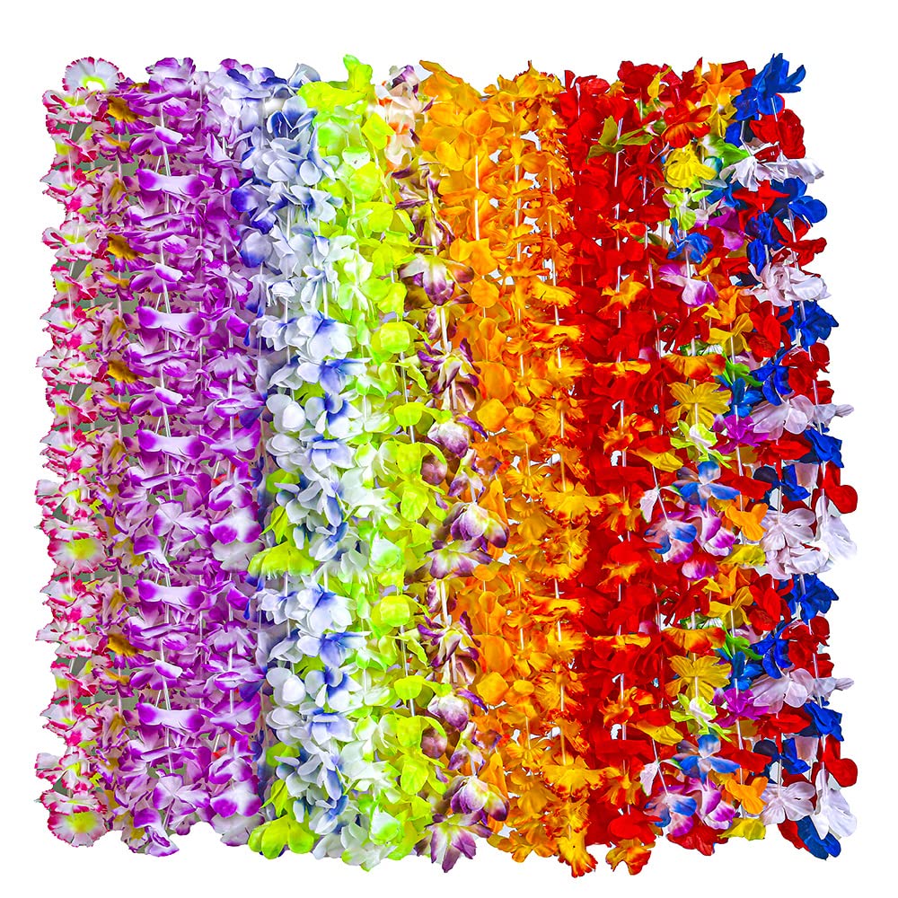 Hawaiian Leis 50pcs, Luau Birthday Party Decorations, Hawaiian Necklace Silk Flower leis for Luau Beach Birthday Party Decorations and Party Supplies
