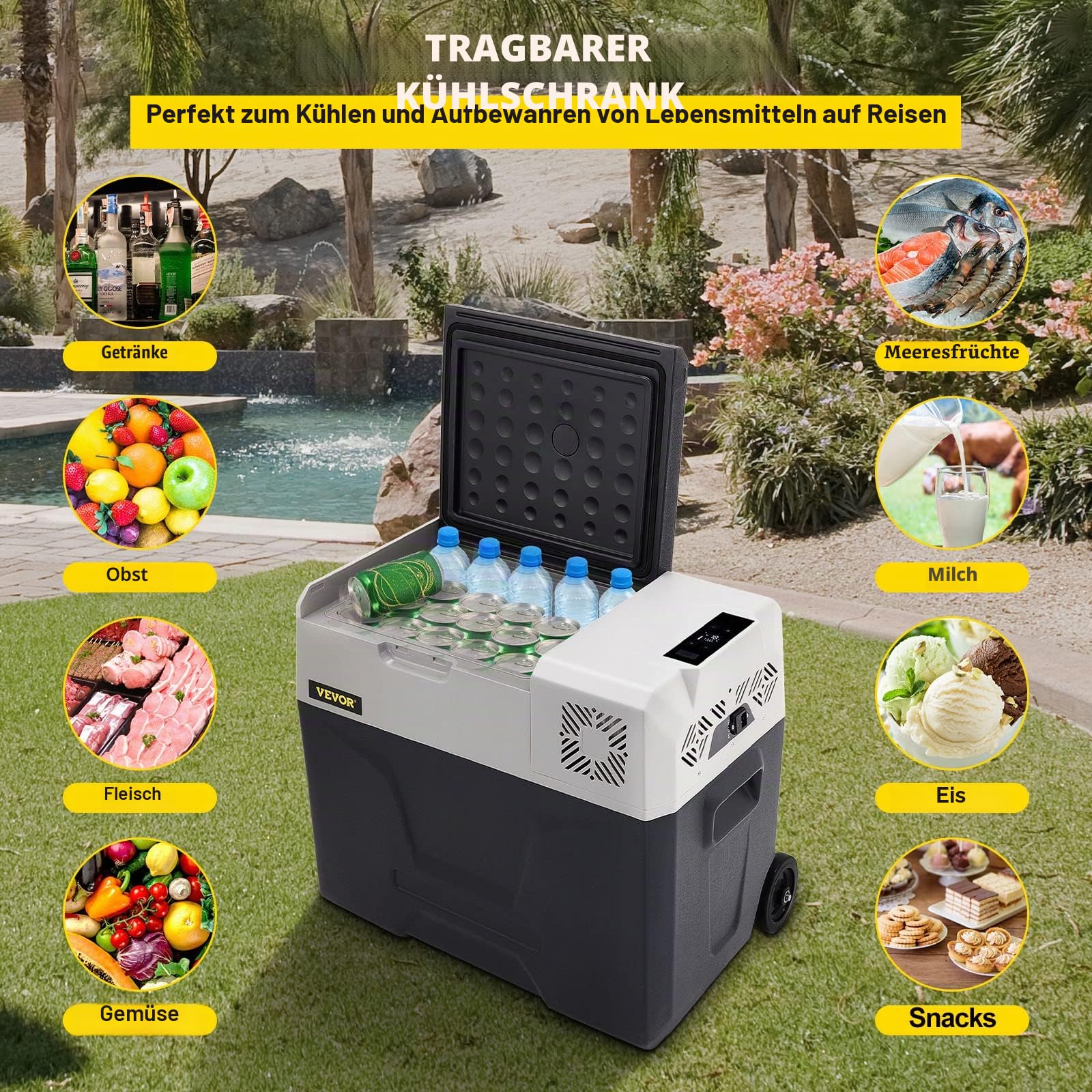 VEVOR Tragbare Thermoelektrische Kühlbox 50 L Reise-Kühlschrank für Auto Tragbare elektrische Reise Auto Mini Kühlschrank für Getränke mit LCD