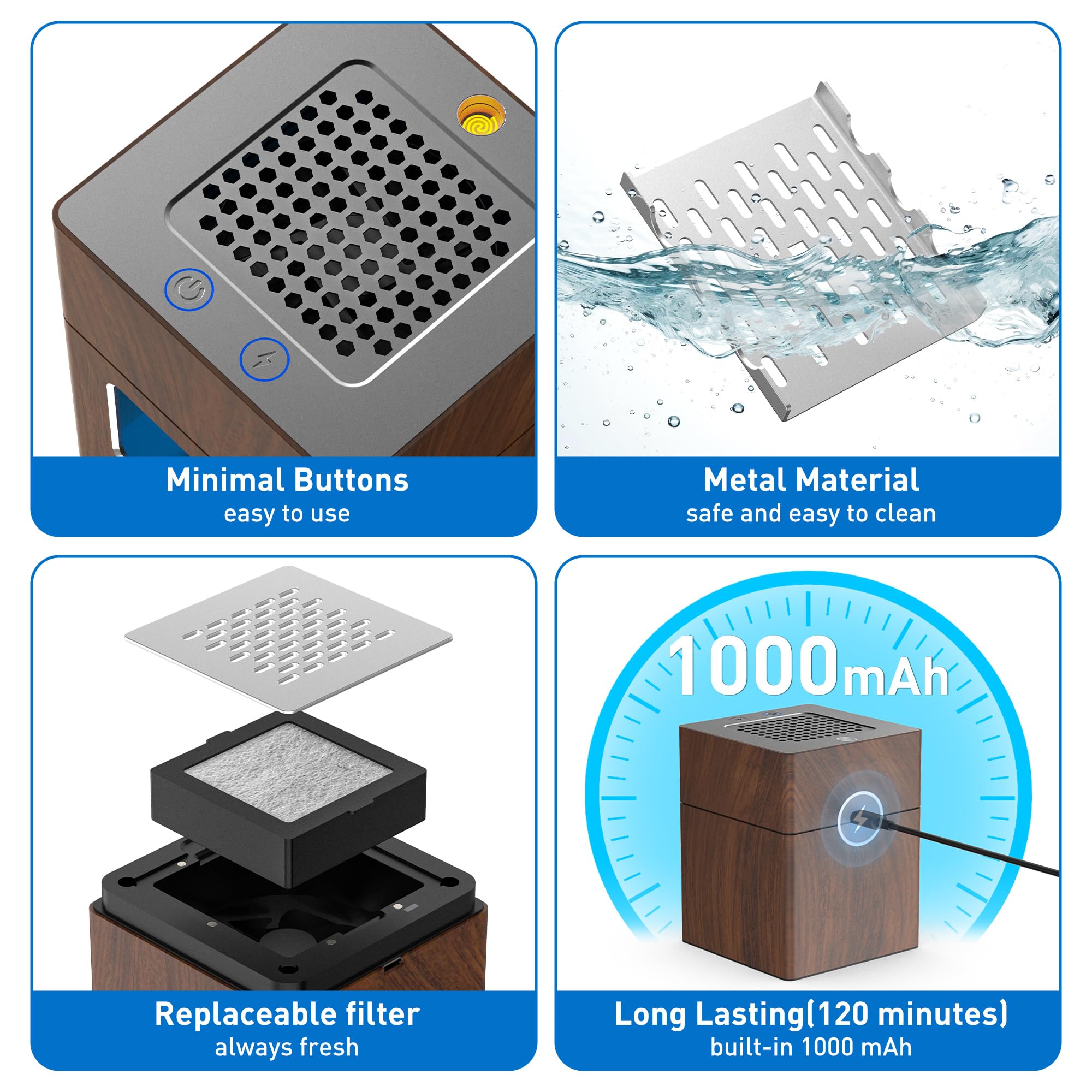 Multifunktionaler rauchfreier Aschenbecher, HEPA-Filter, rauchfreier Aschenbecher für den Innenbereich mit Feuerzeug, wiederaufladbarer Aschenbecher zum Entfernen von Rauch für Zuhause