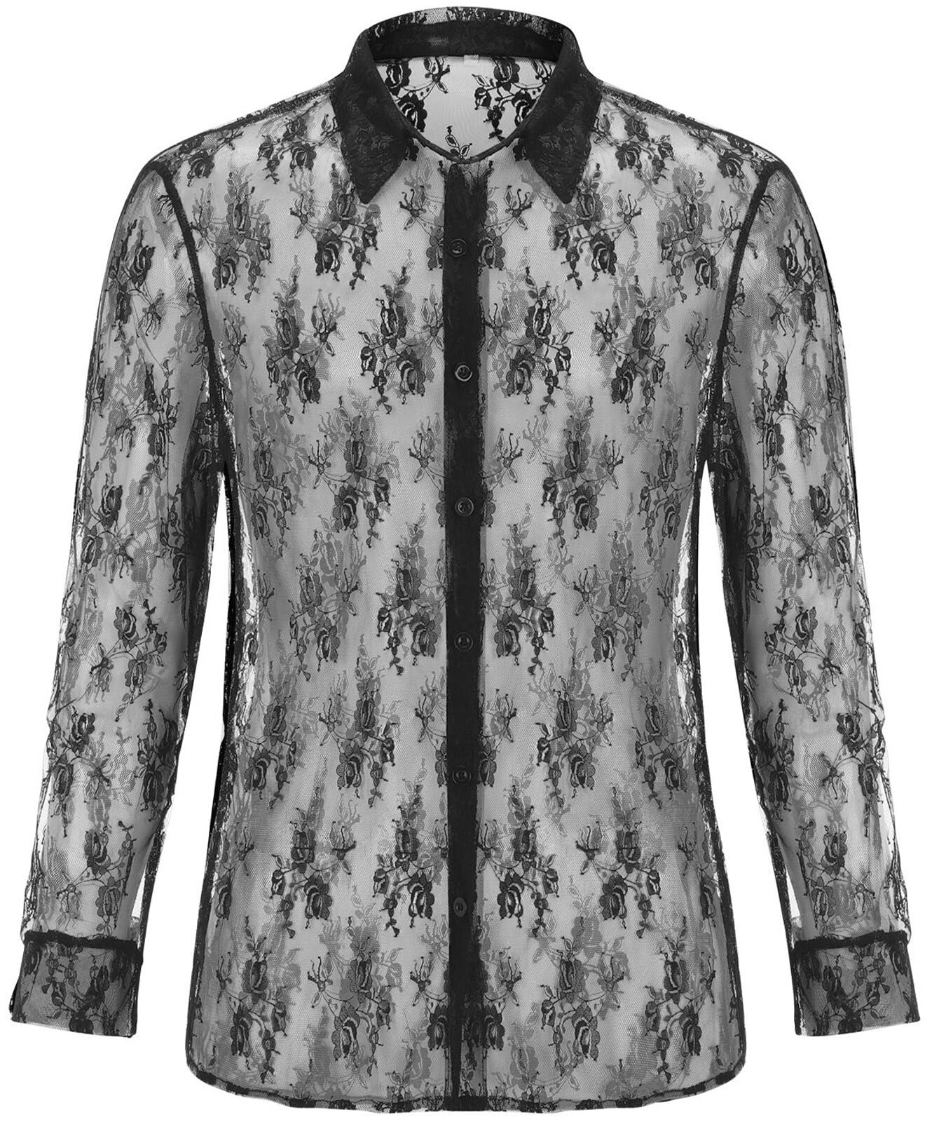 AIEOE Hauts Transparent pour Hommes T-Shirt à Manches Longues en Maille Creusée Chemise Sexy Clubwear