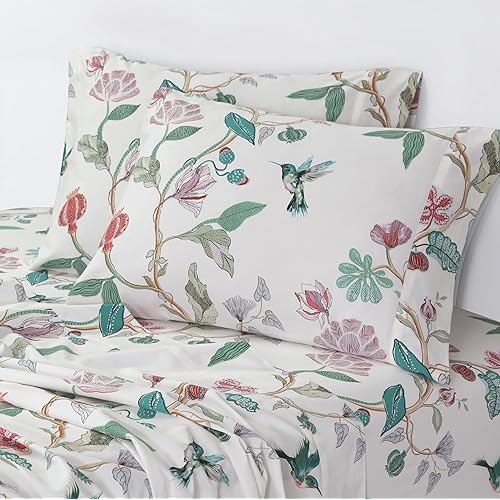 Azores 300 Thread Count Organic Cotton Deep Pocket Bed Sheet Set, Fits up to 19 Inch Mattress - Queen, Cristina/Multicolor