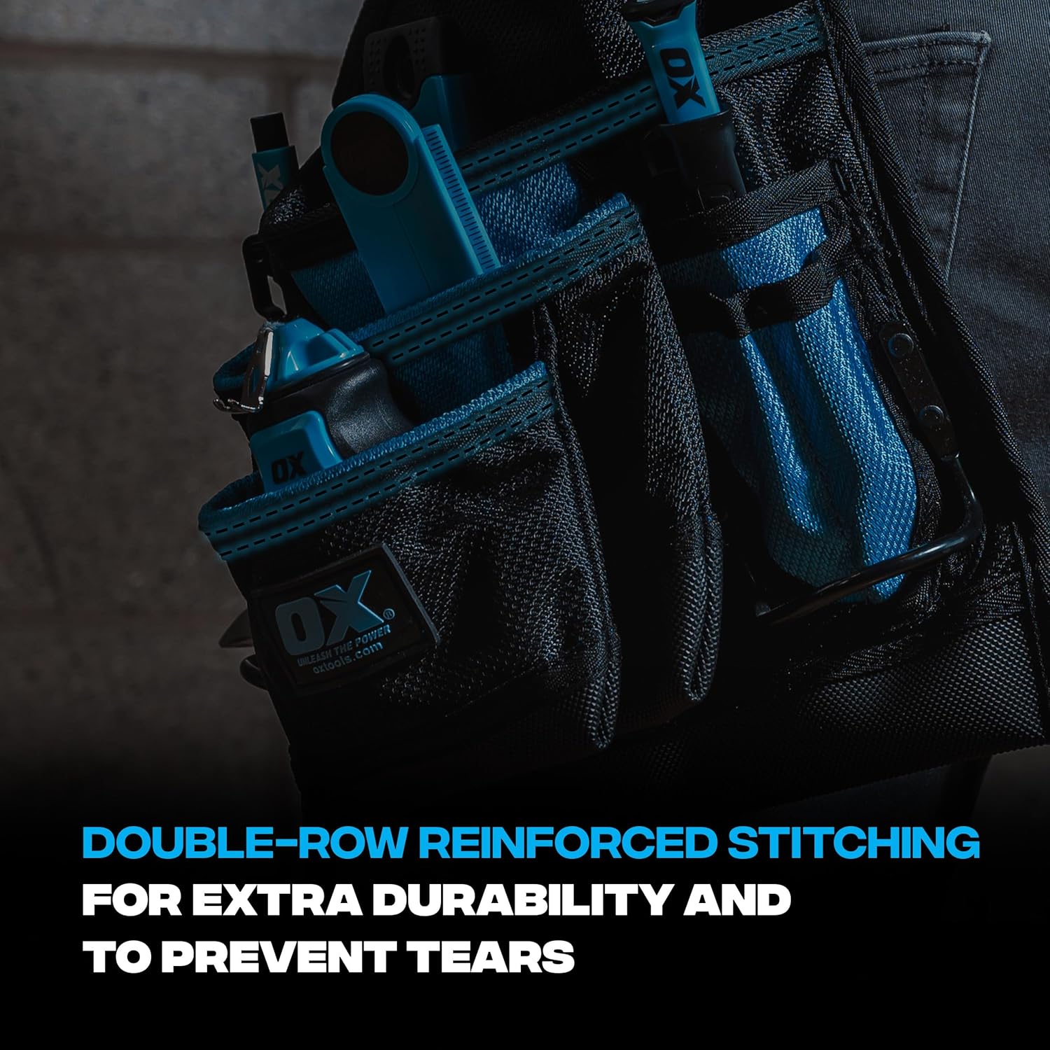 OX Pro Nylon Framing Tool Belt with Suspenders - 1680D Ballistic Nylon Tool Rig with 17 Pockets and Back Support