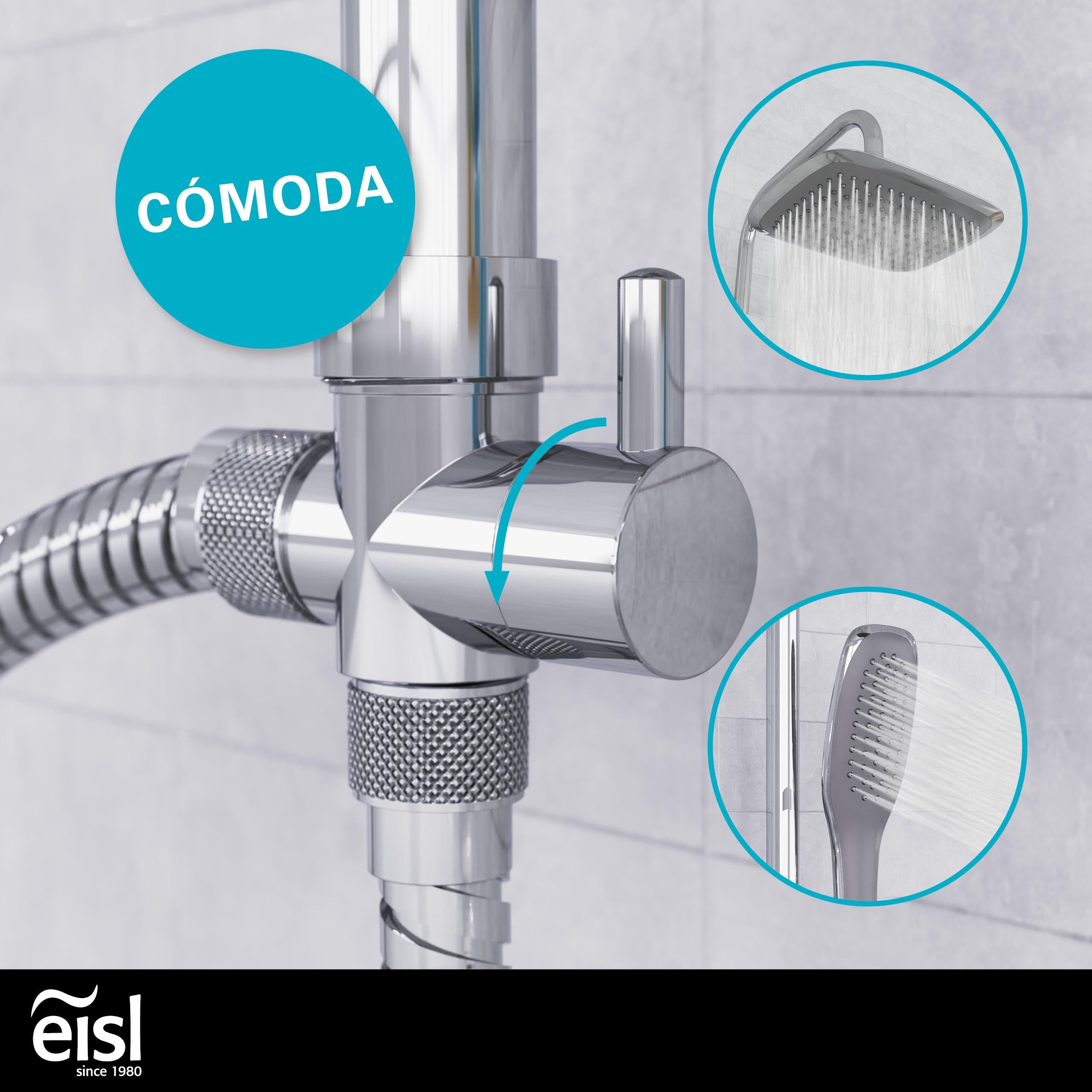 EISL Easy Fresh DX12006 Conjunto de ducha sin grifo, conjunto 2 en 1, ducha mural grande y teleducha, rociador sin grifo, kit de instalación completo, cromo