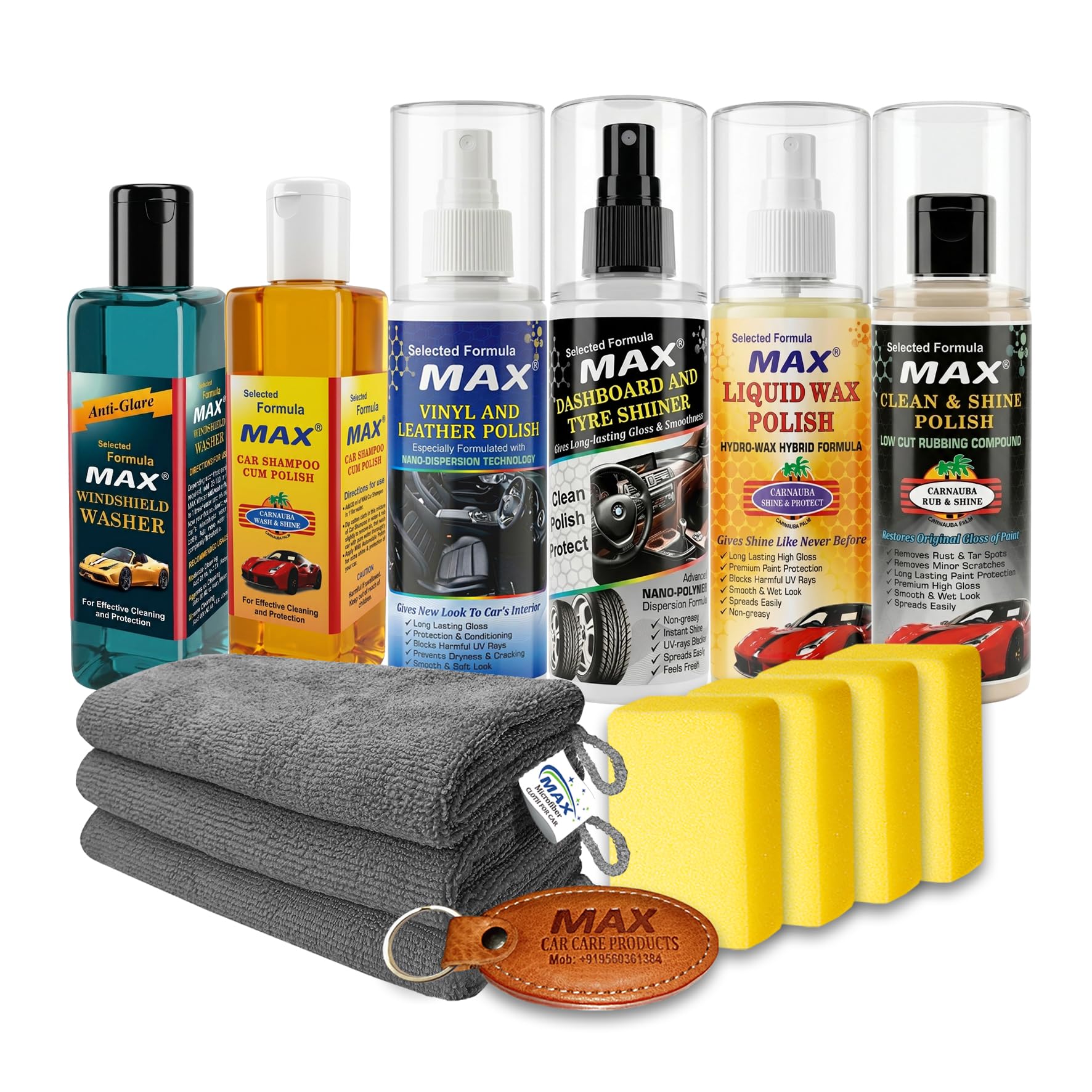 MAX Premium Car Care Kit - Basic (Pack of 6 Items of 200 ML Each, 3 Pcs Microfiber Cloth 350 GSM, 4 Pcs Foam Applicators) for Car Cleaning, Washing, Conditioning, Rubbing and Polishing-image-26