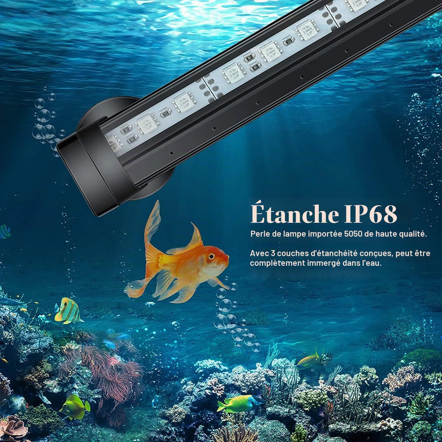 Tube LED RVB à bulles d'air pour aquarium, 16 couleurs, 4 modes, télécommande IP68 submersible (18 cm)